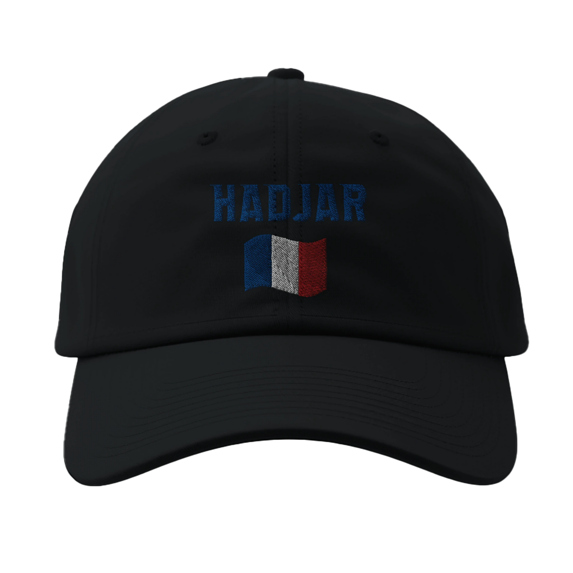 f111 merch black color baseball-cap with hadjar branding.