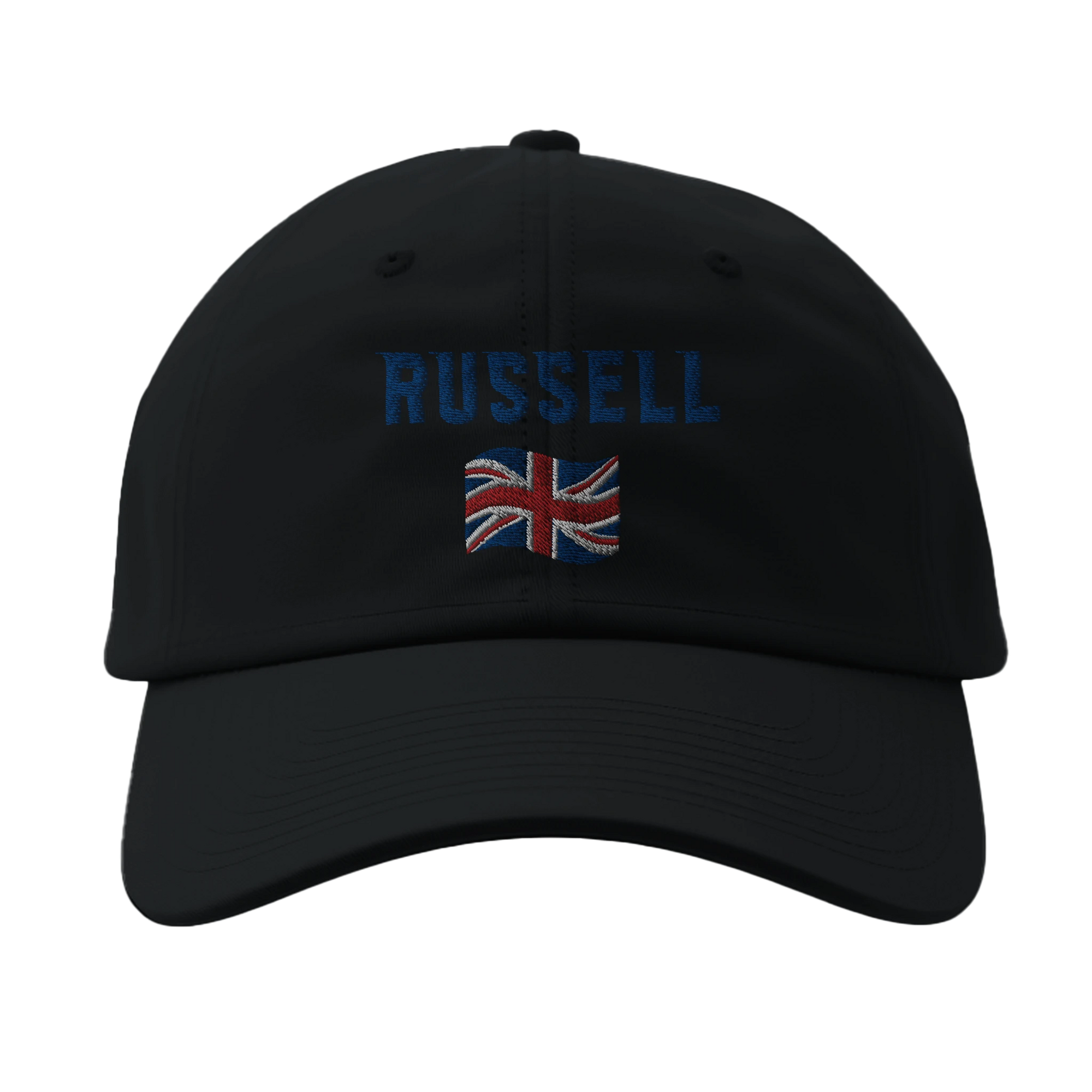 f111 merch black color baseball-cap with russell branding.