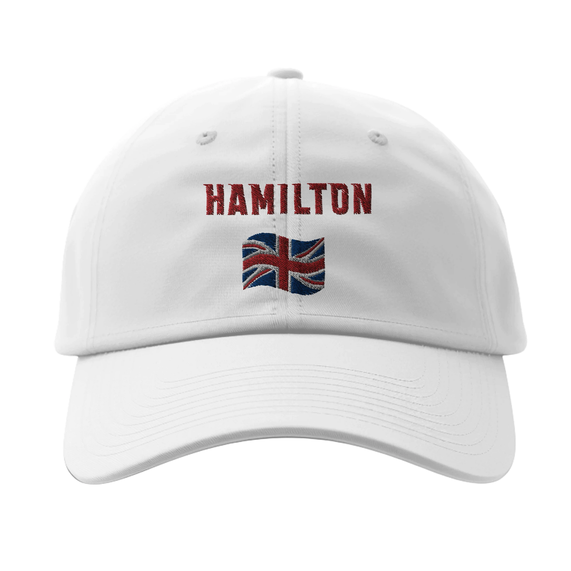 f111 merch white color baseball-cap with hamilton branding.