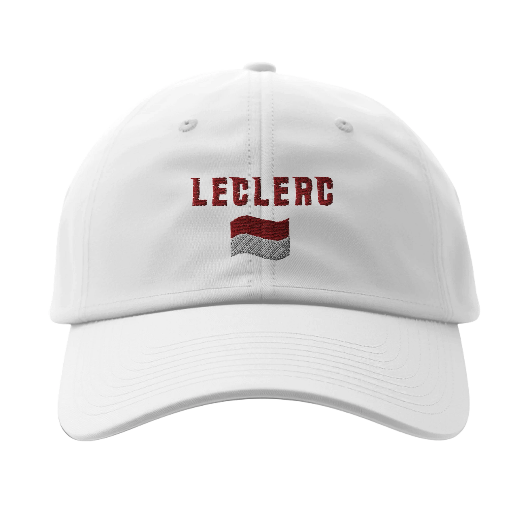 f111 merch white color baseball-cap with leclerc branding.
