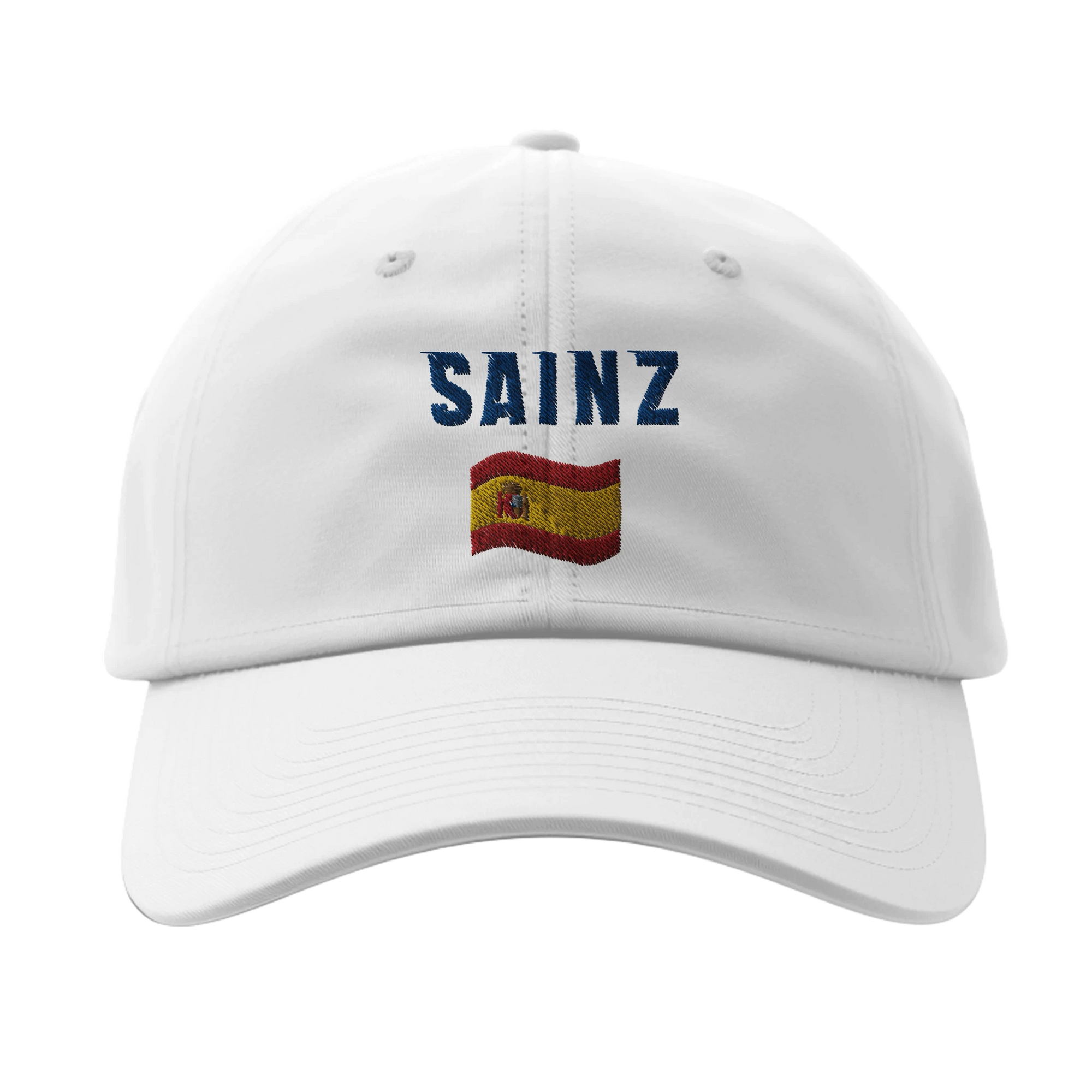 f111 merch white color baseball-cap with sainz branding.