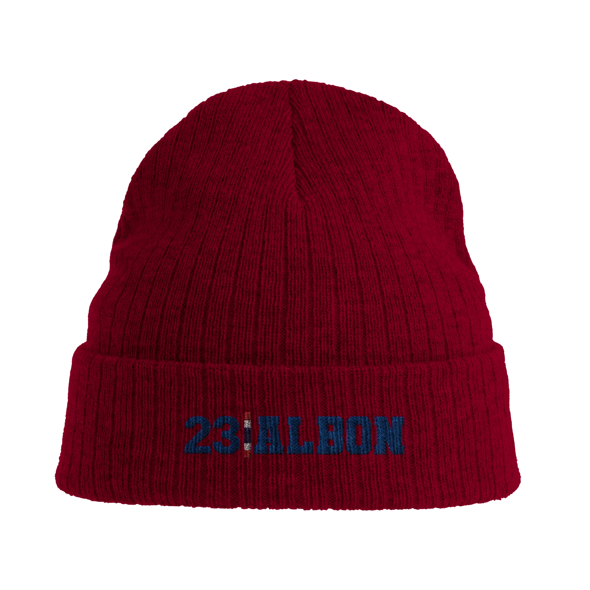f111 merch burgandy color beanie with albon branding.