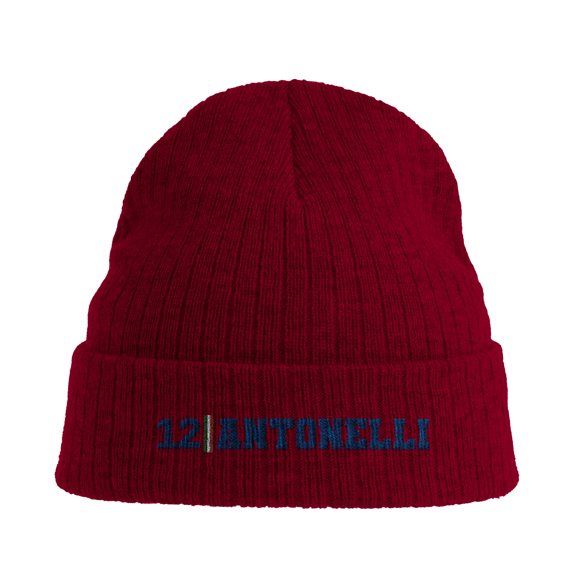 f111 merch burgandy color beanie with antonelli branding.