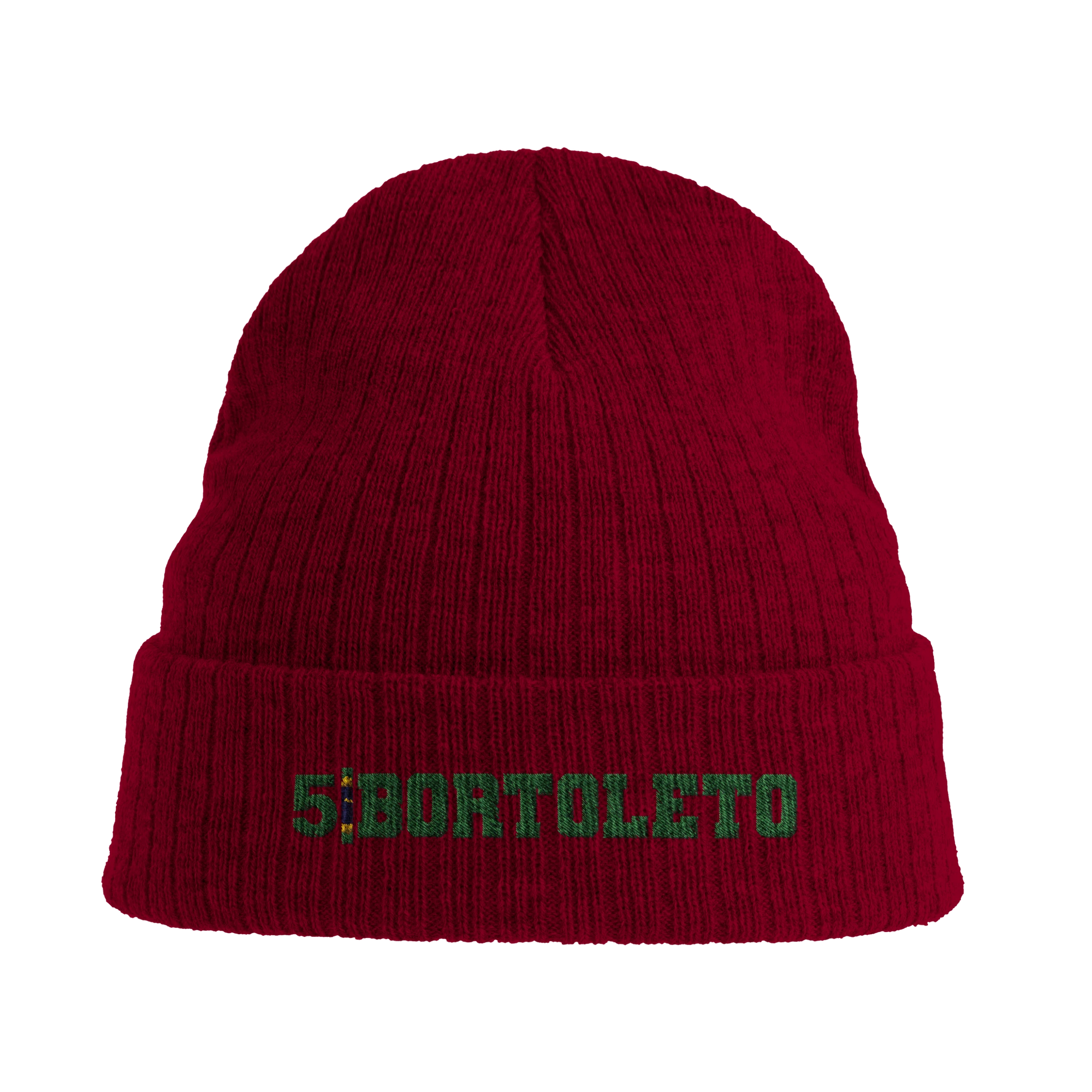 f111 merch burgandy color beanie with bortoleto branding.