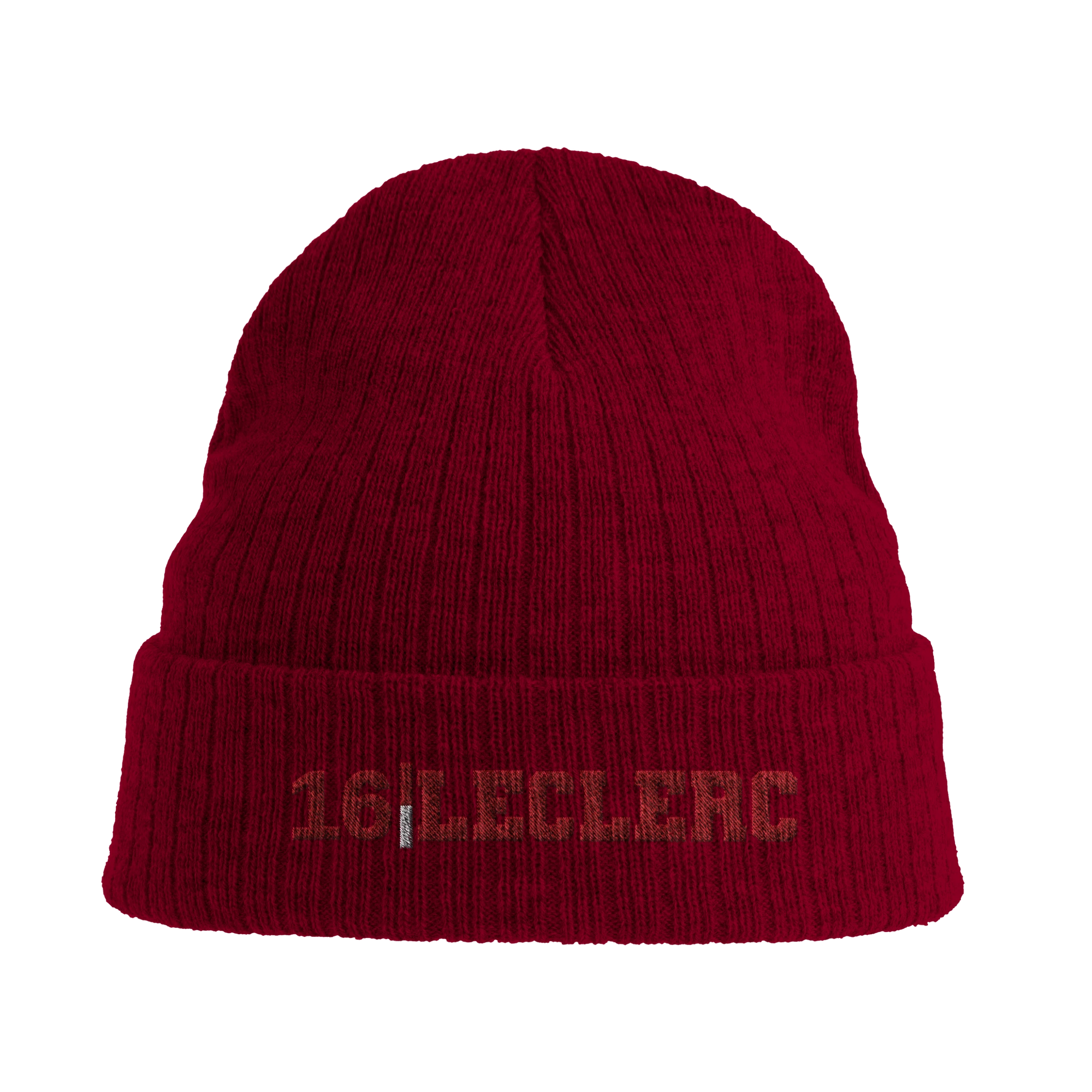 f111 merch burgandy color beanie with leclerc branding.