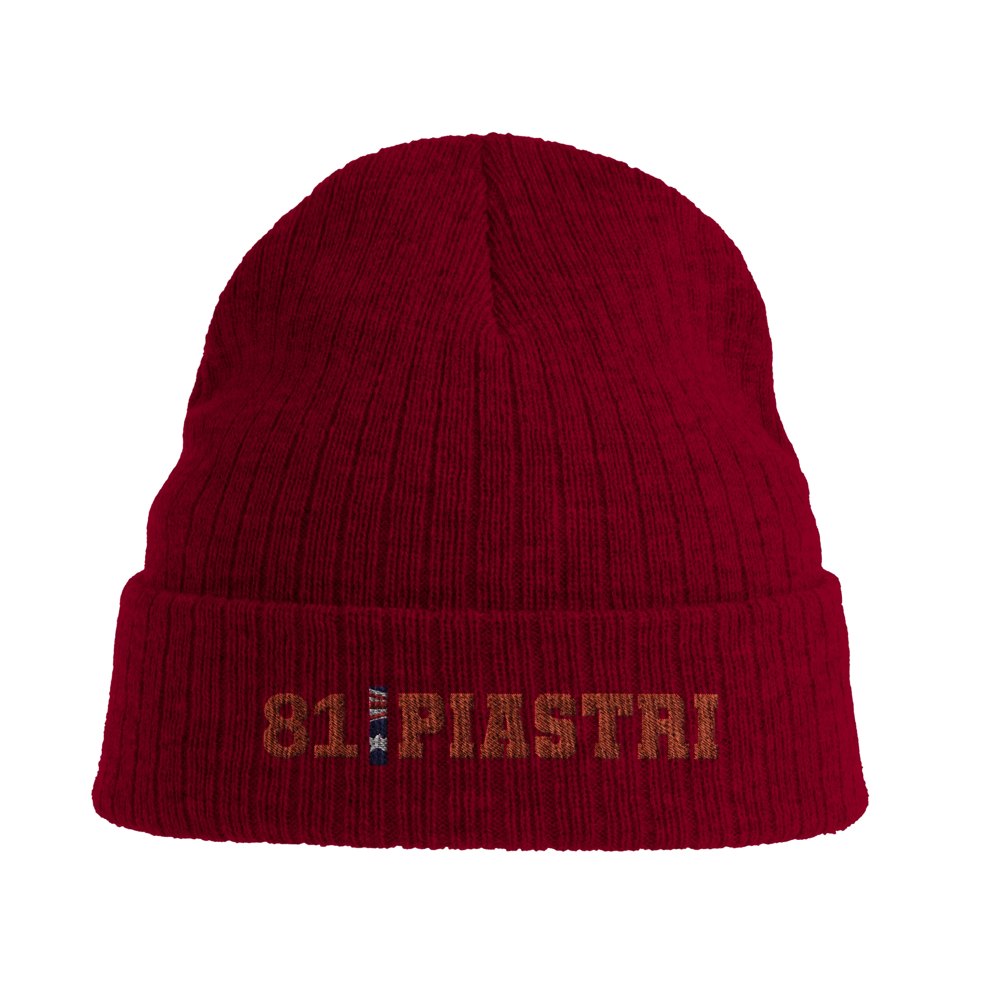 f111 merch burgandy color beanie with piastri branding.