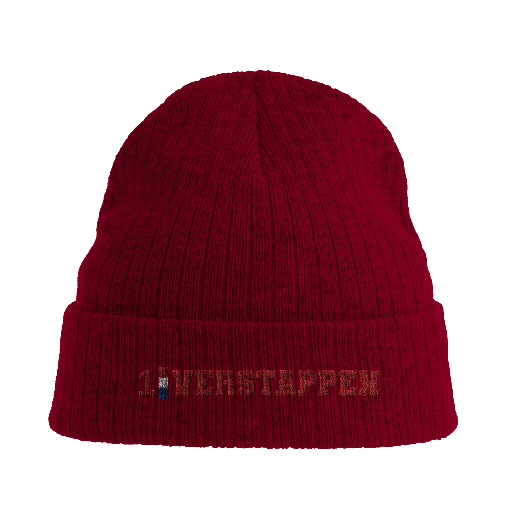 f111 merch burgandy color beanie with verstappen branding.