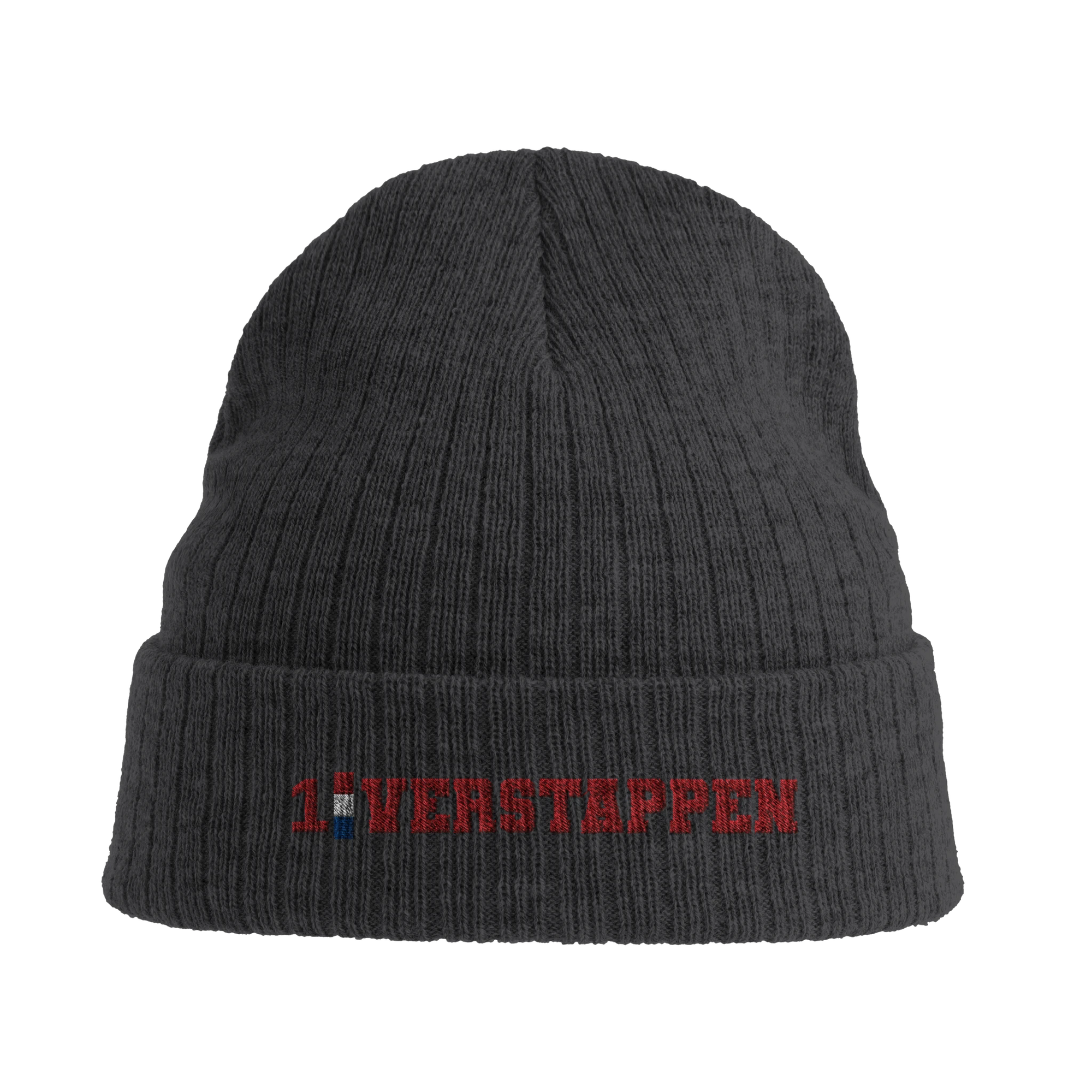 f111 merch dark-grey color beanie with verstappen branding.