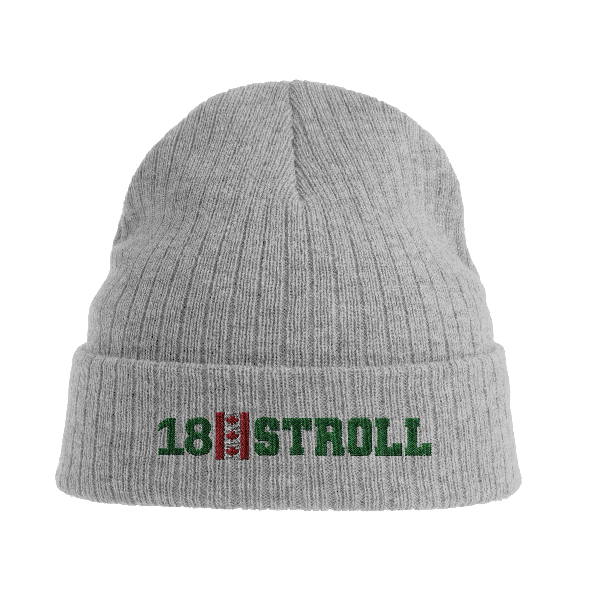 f111 merch light-grey-melange color beanie with stroll branding.