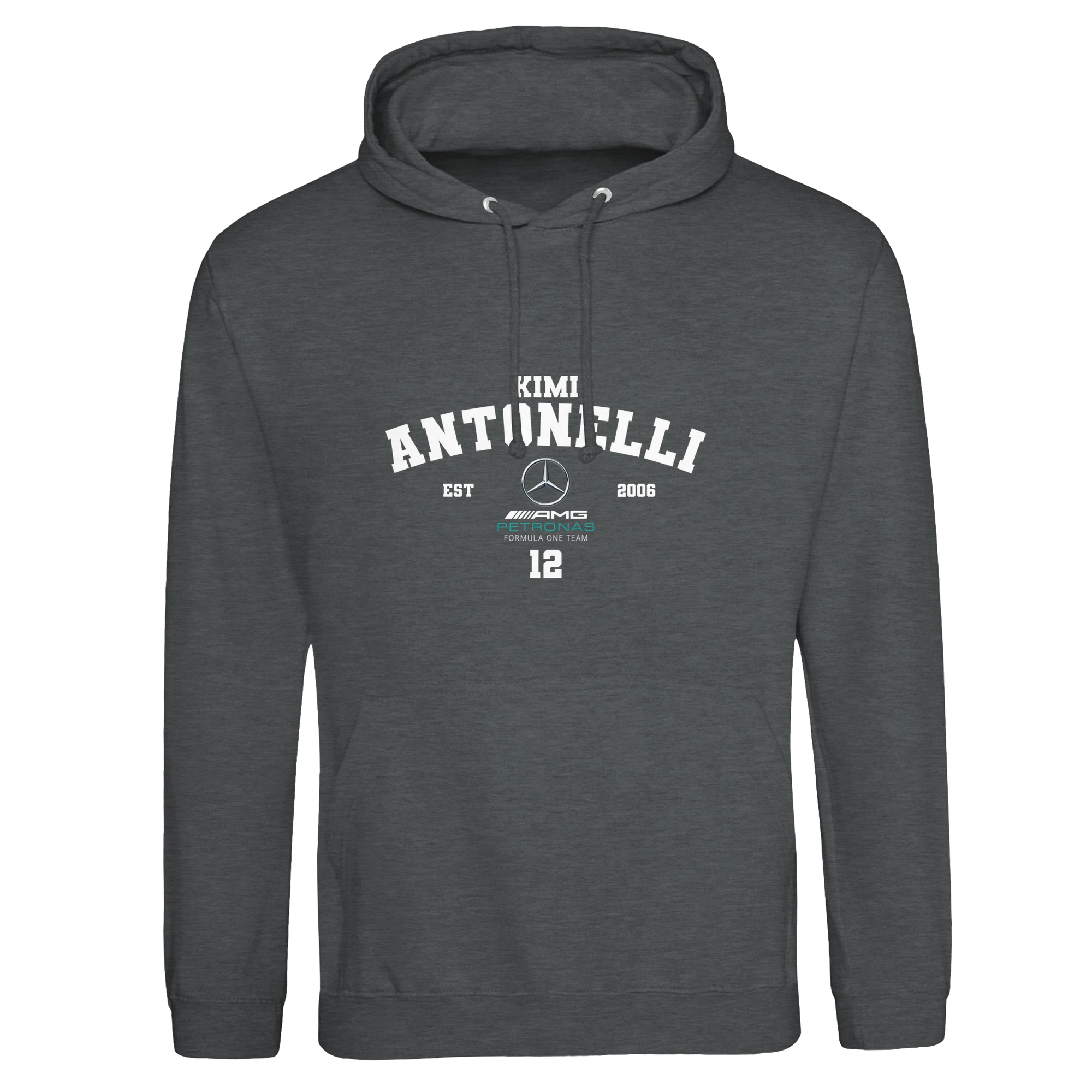 f111 merch charcoal color hoodie with antonelli branding.
