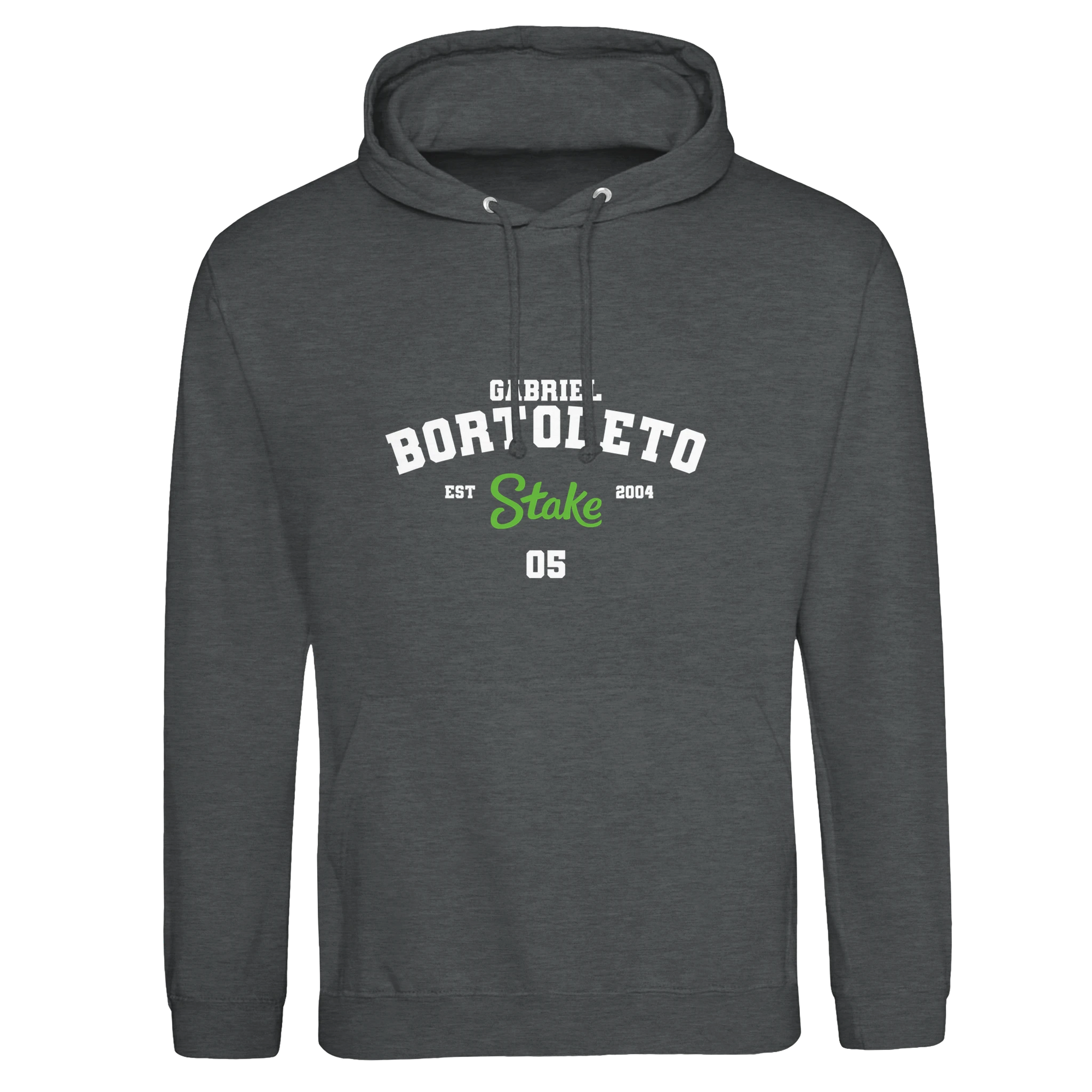 f111 merch charcoal color hoodie with bortoleto branding.