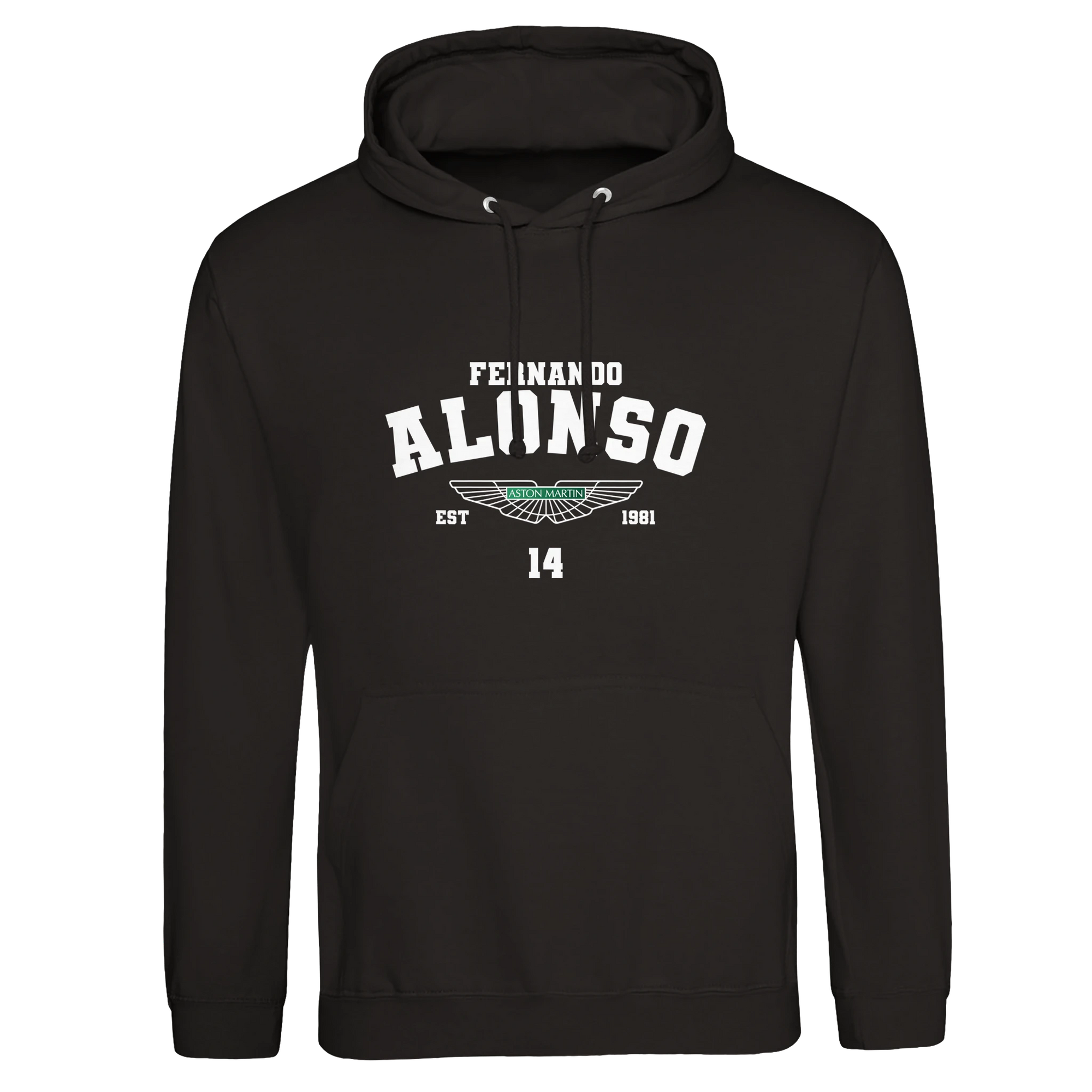 f111 merch deep-black color hoodie with alonso branding.