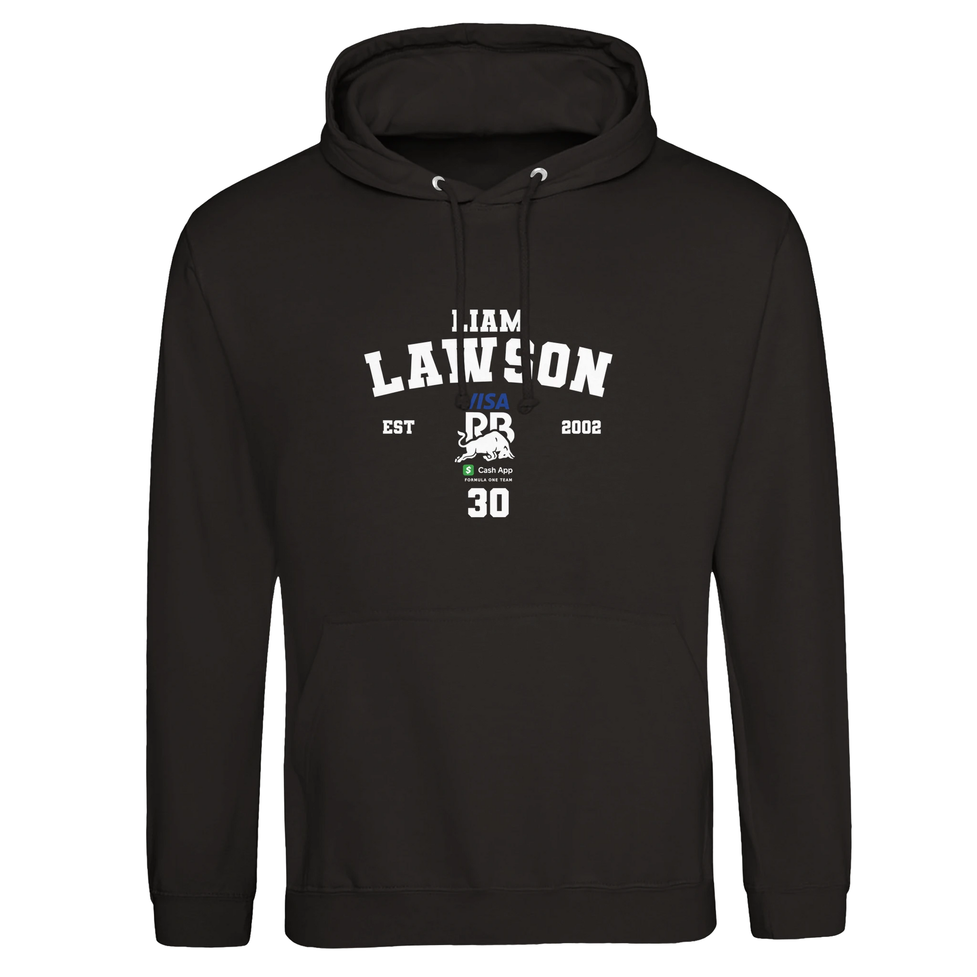 f111 merch deep-black color hoodie with lawson branding.
