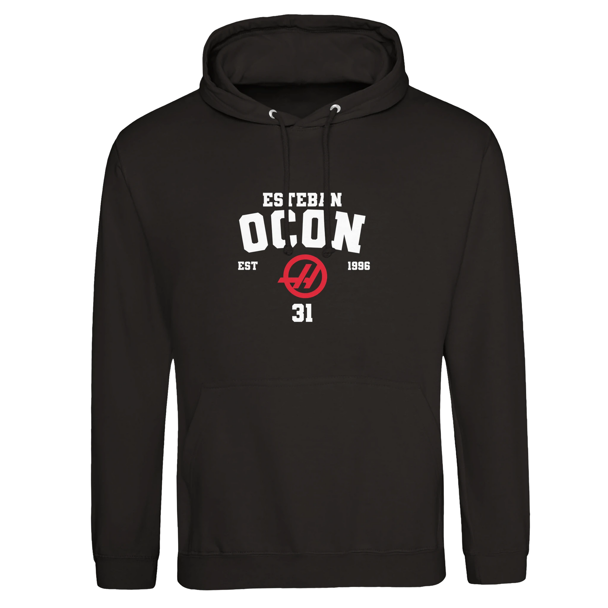 f111 merch deep-black color hoodie with ocon branding.