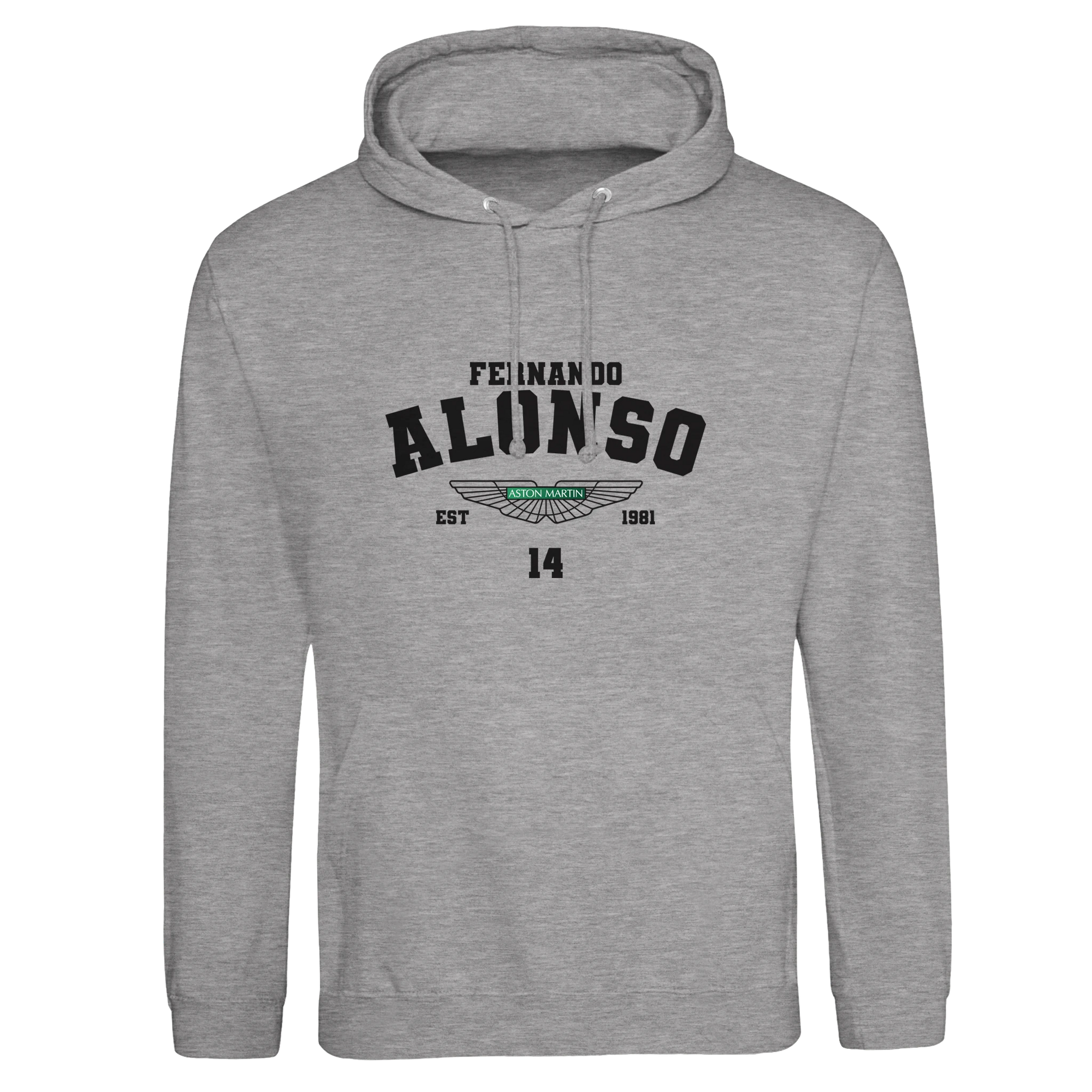 f111 merch heather-grey color hoodie with alonso branding.