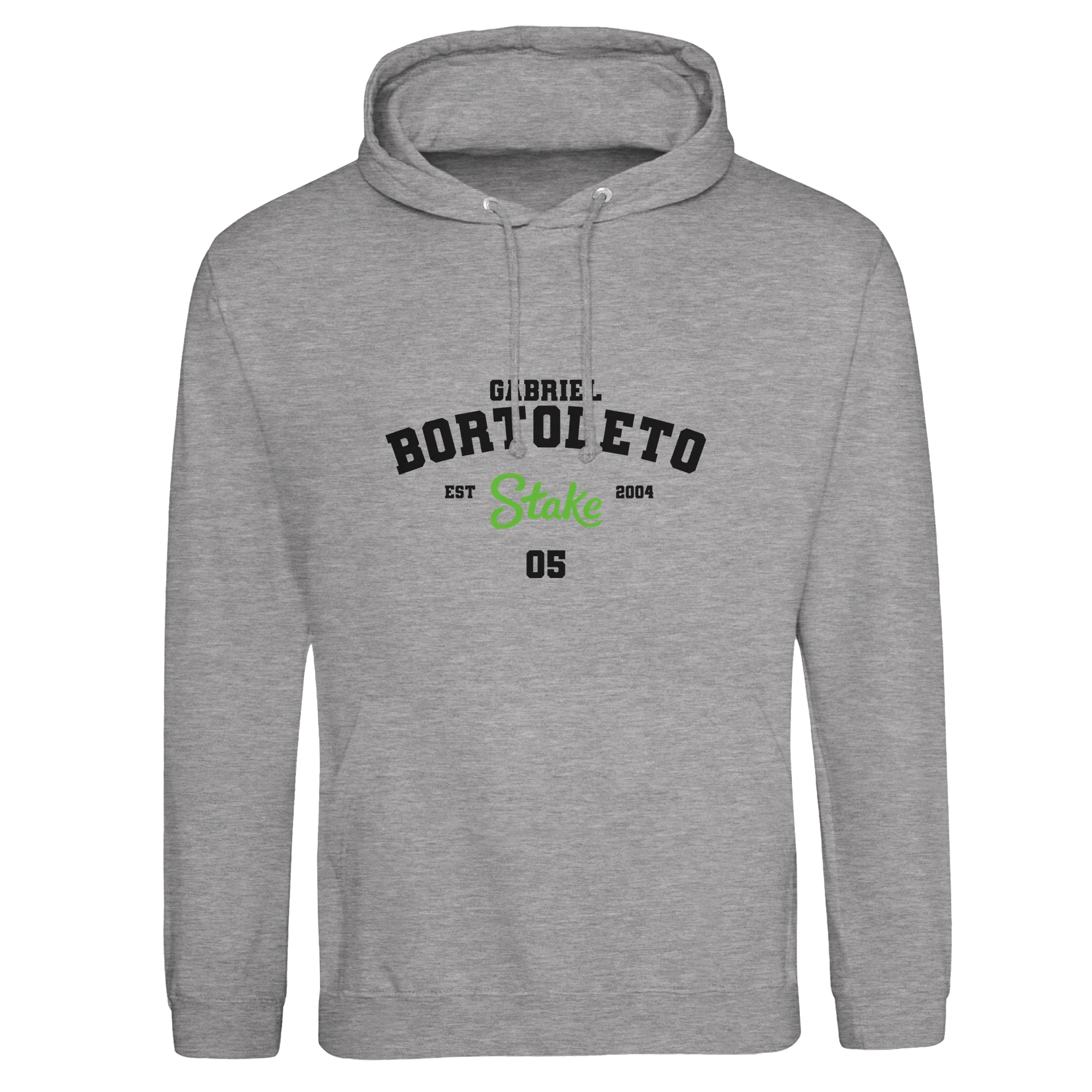 f111 merch heather-grey color hoodie with bortoleto branding.