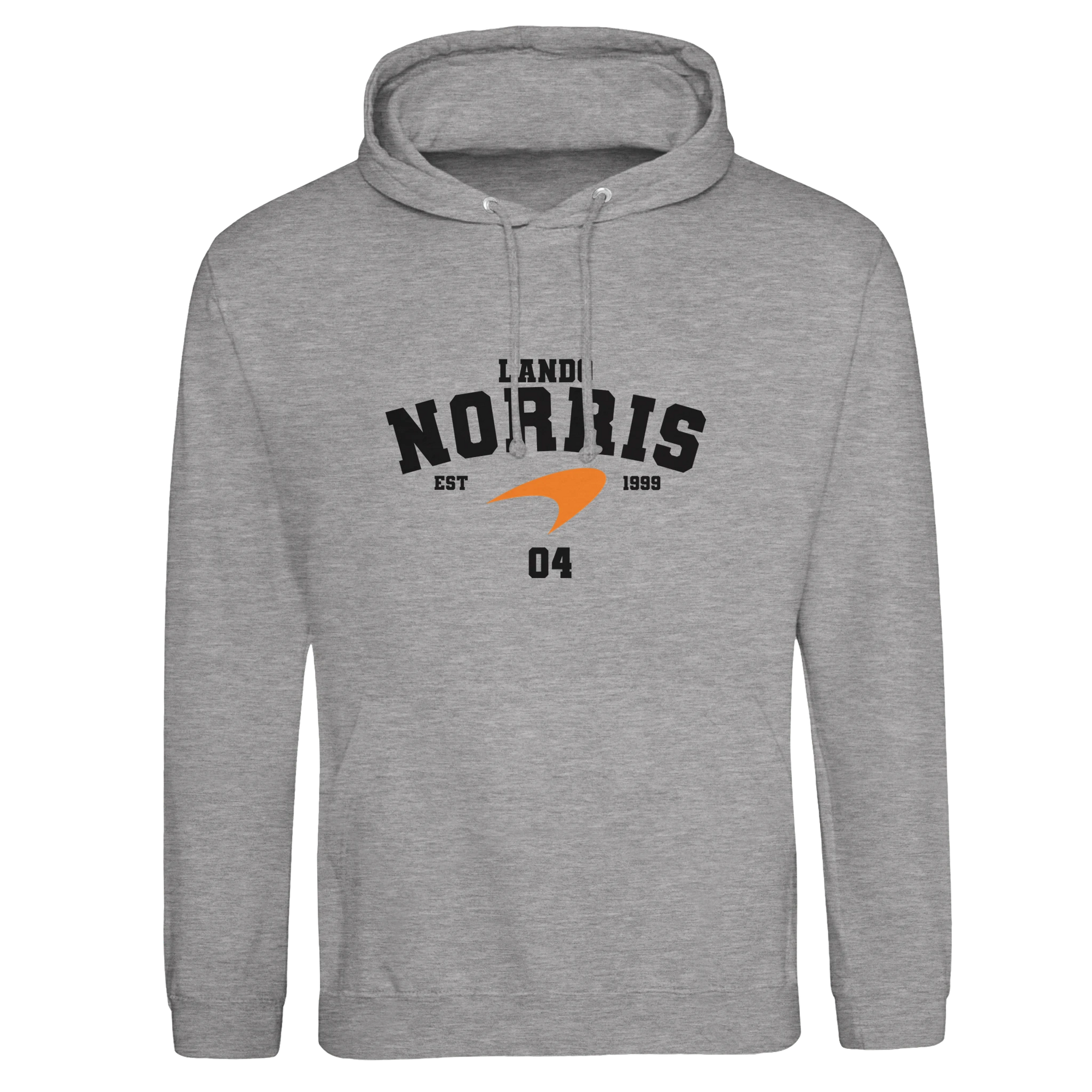 f111 merch heather-grey color hoodie with norris branding.