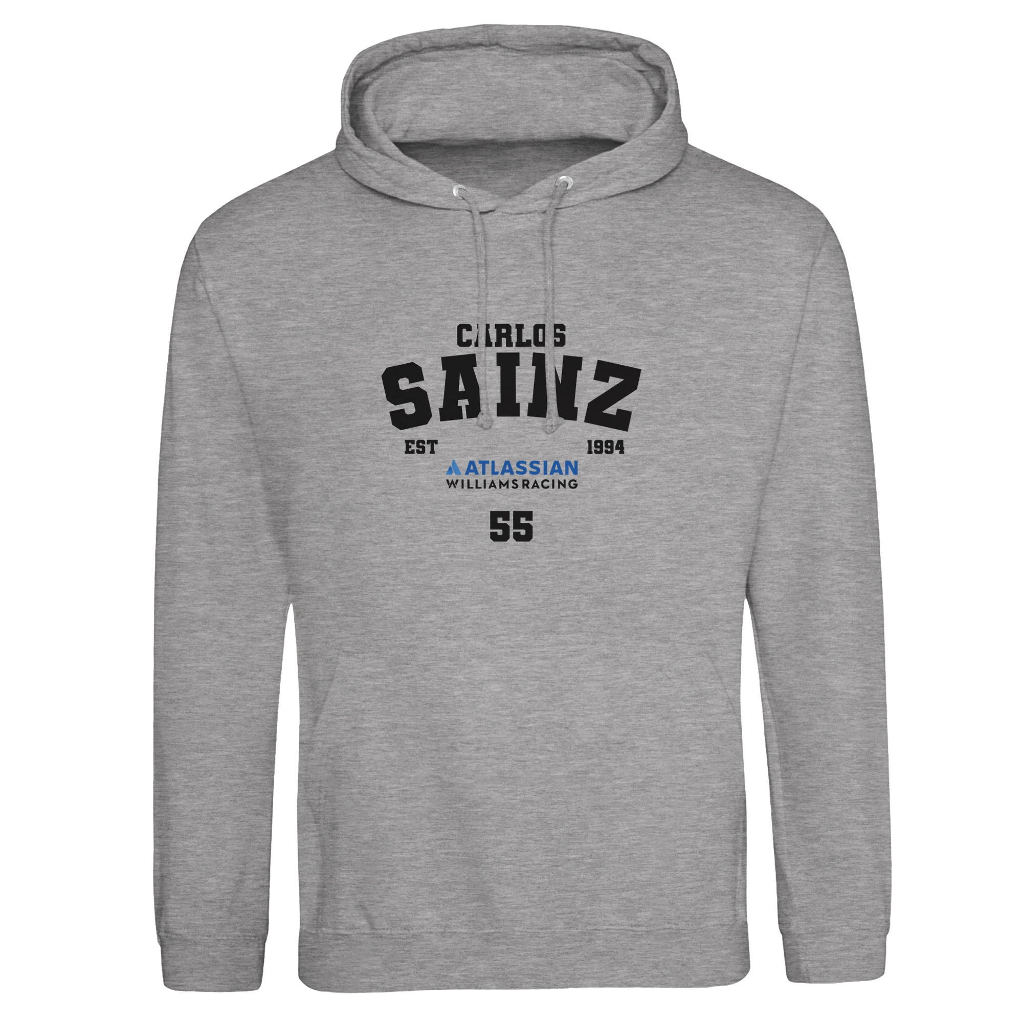 f111 merch heather-grey color hoodie with sainz branding.