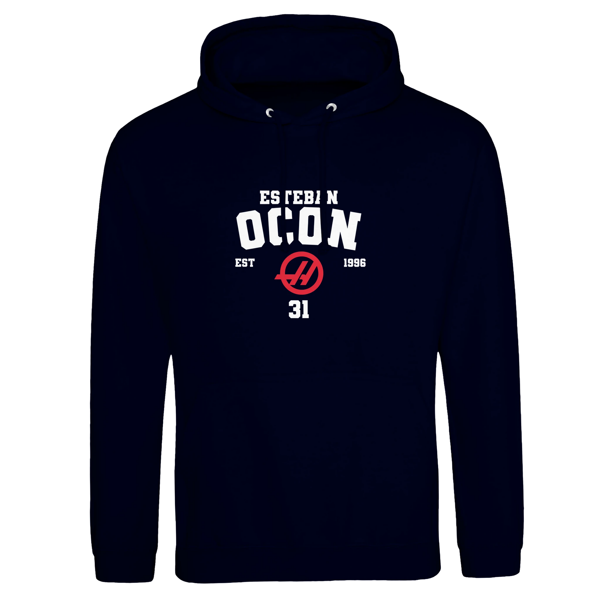 f111 merch oxford-navy color hoodie with ocon branding.