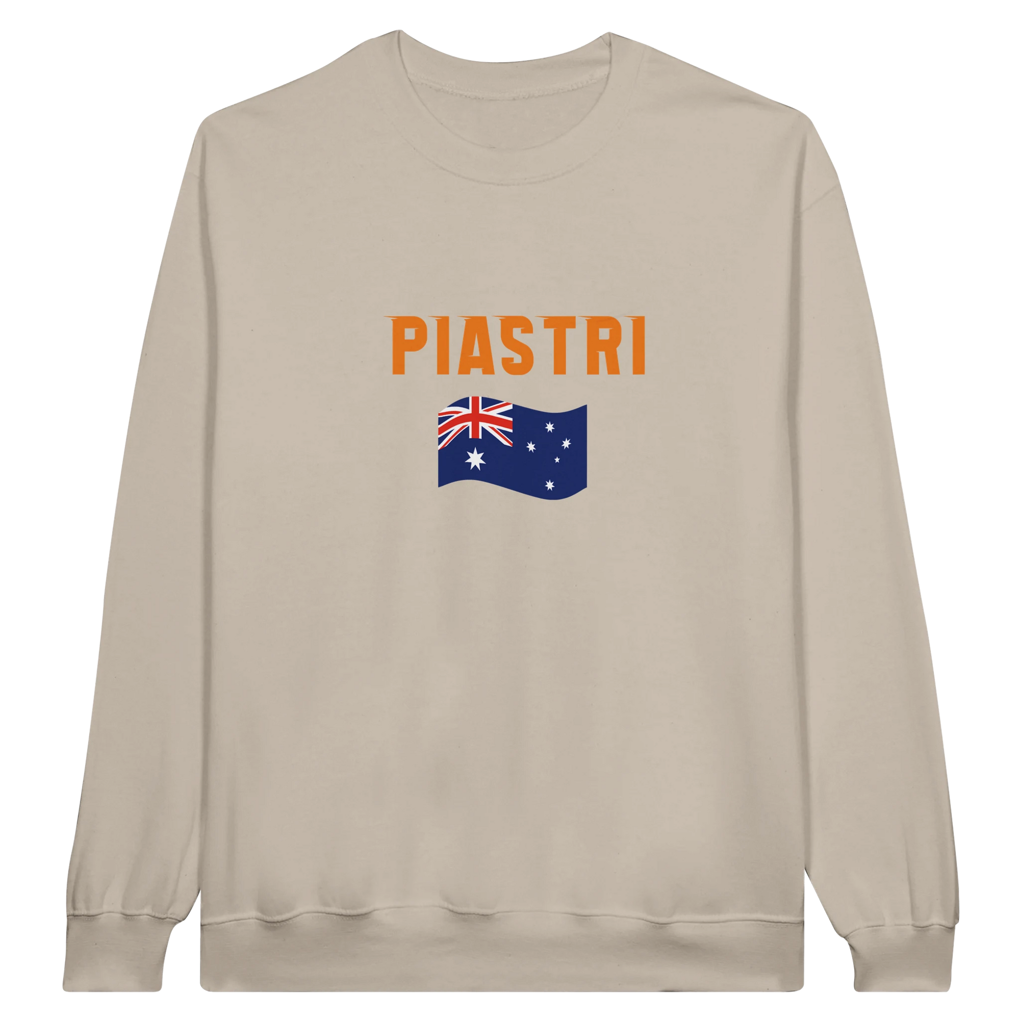 f111 merch sand color sweatshirt with oscar-piastri branding.