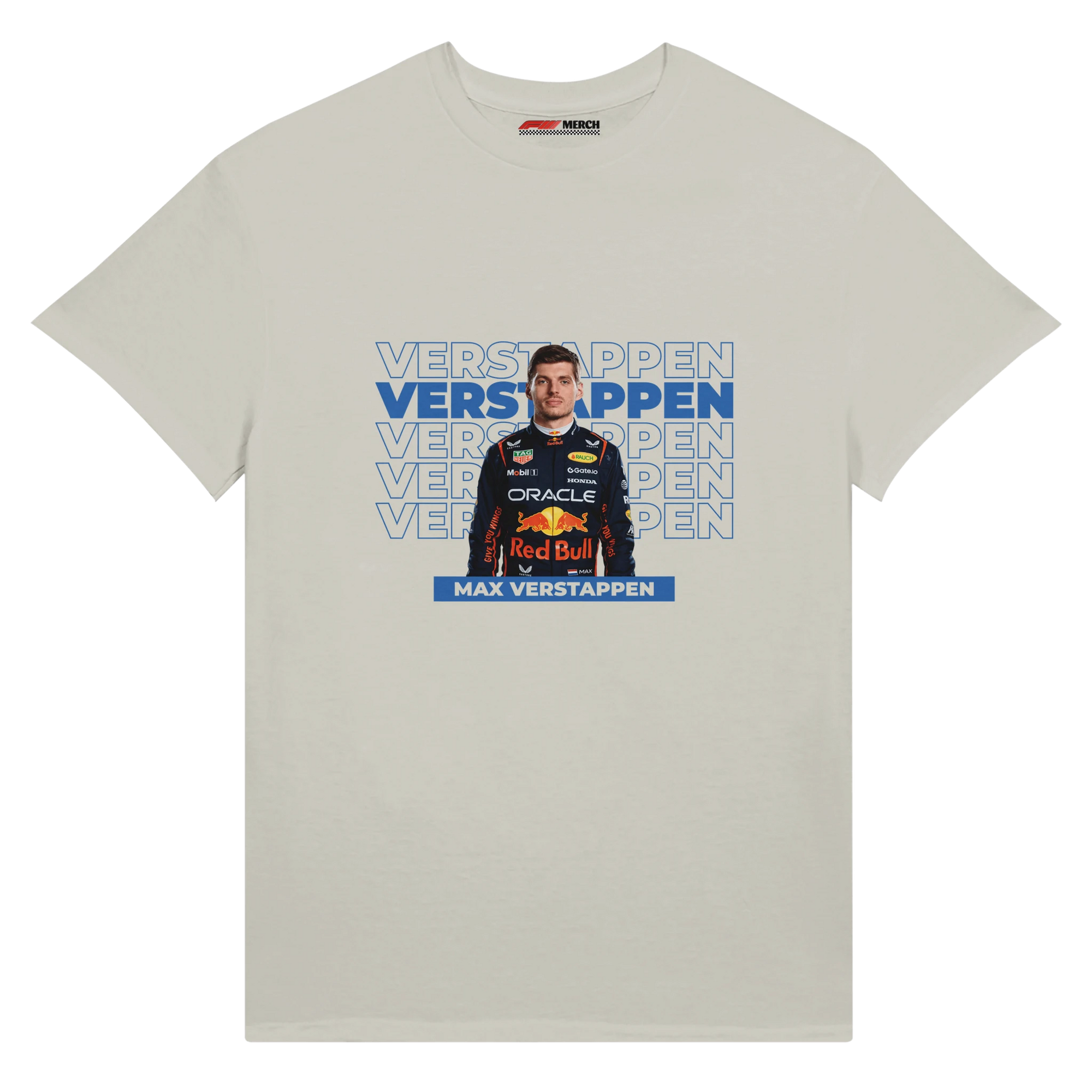 f111 merch ash color t-shirt with verstappen branding.