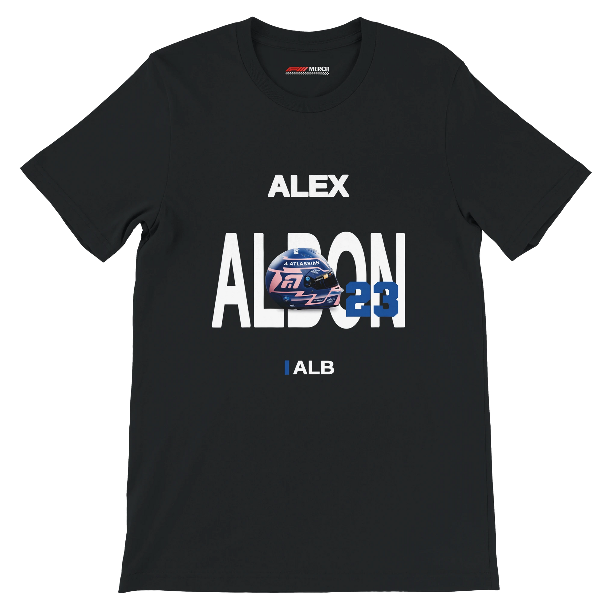 f111 merch black color t-shirt with albon branding.