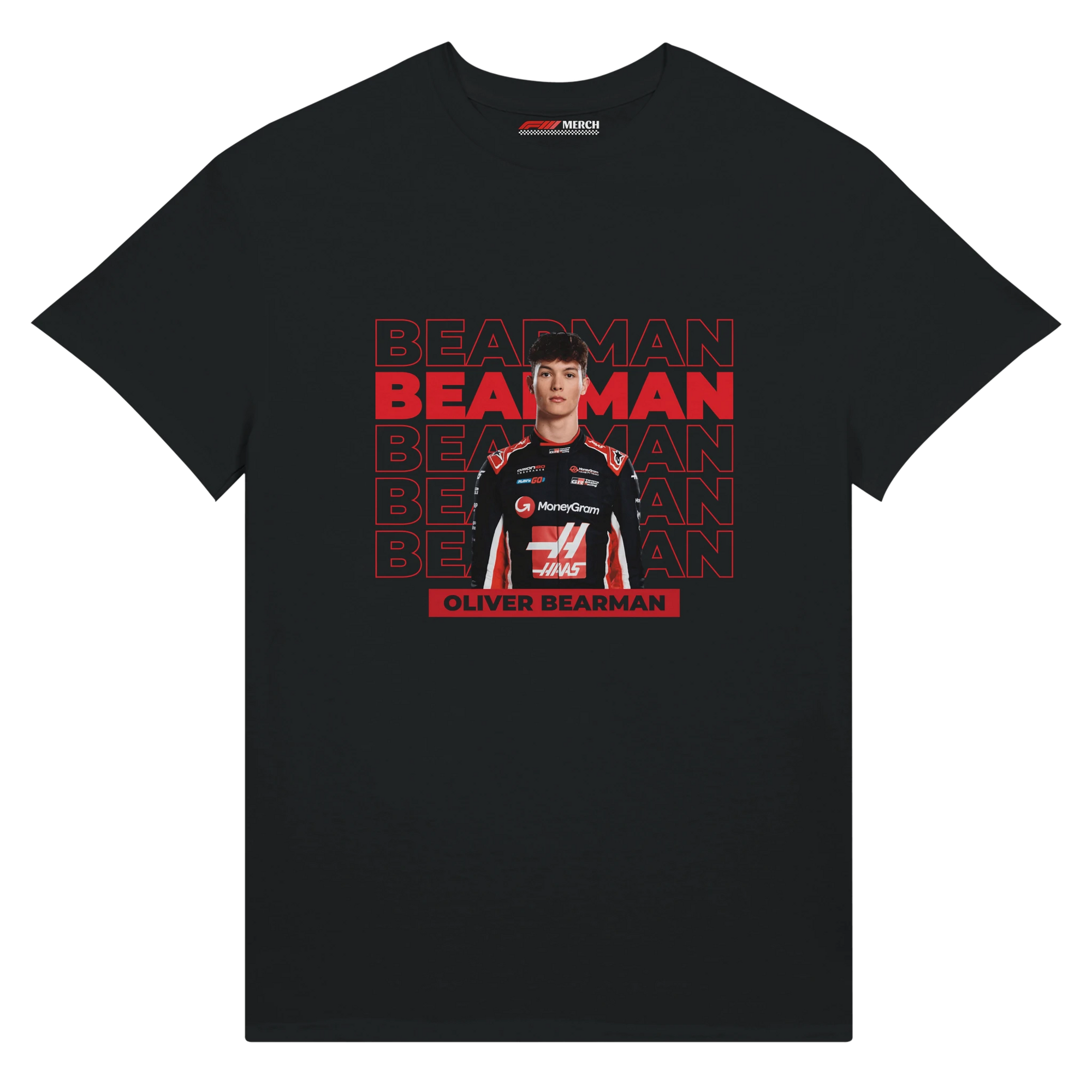 f111 merch black color t-shirt with bearman branding.