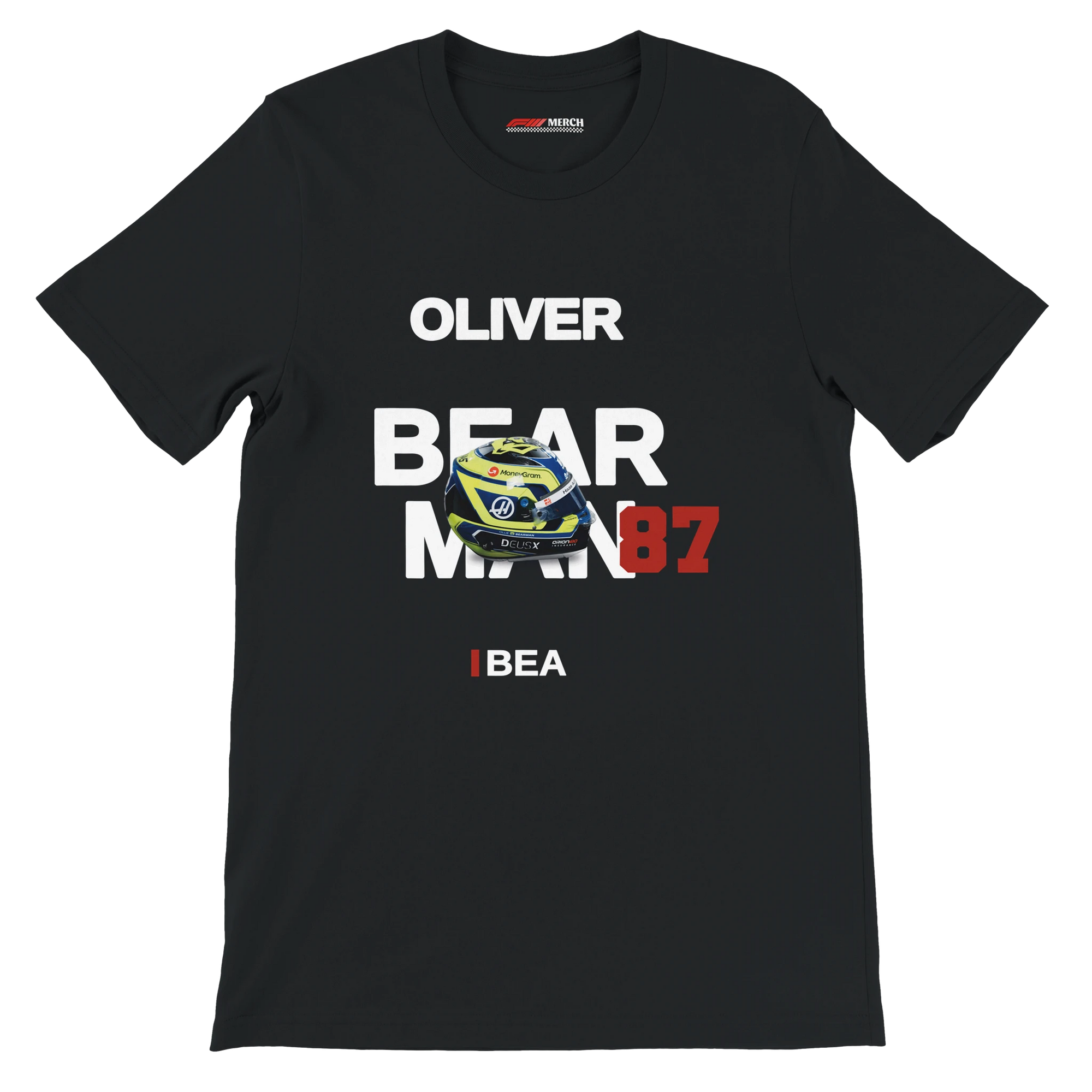 f111 merch black color t-shirt with bearman branding.