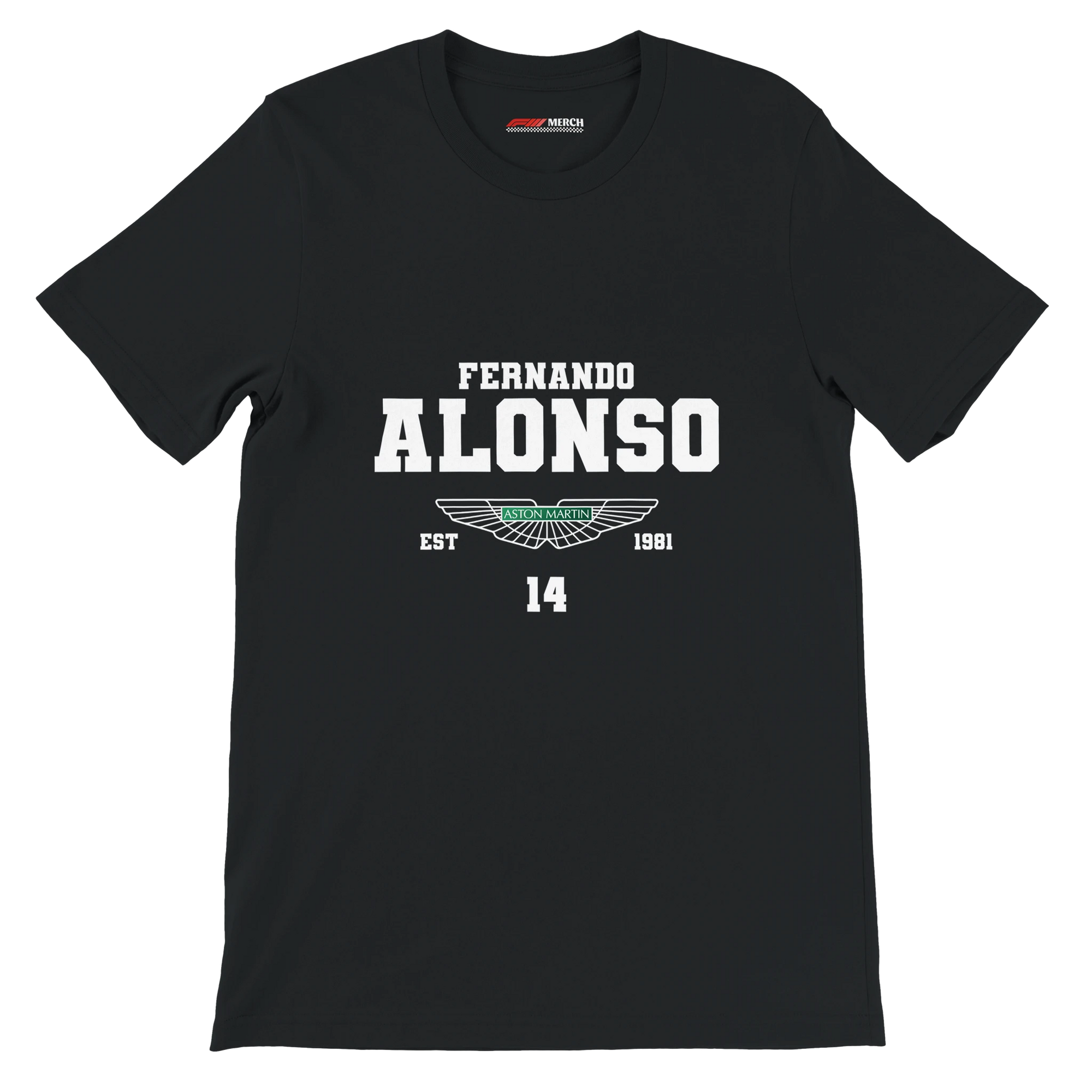 f111 merch black color t-shirt with fernando-alonso branding.