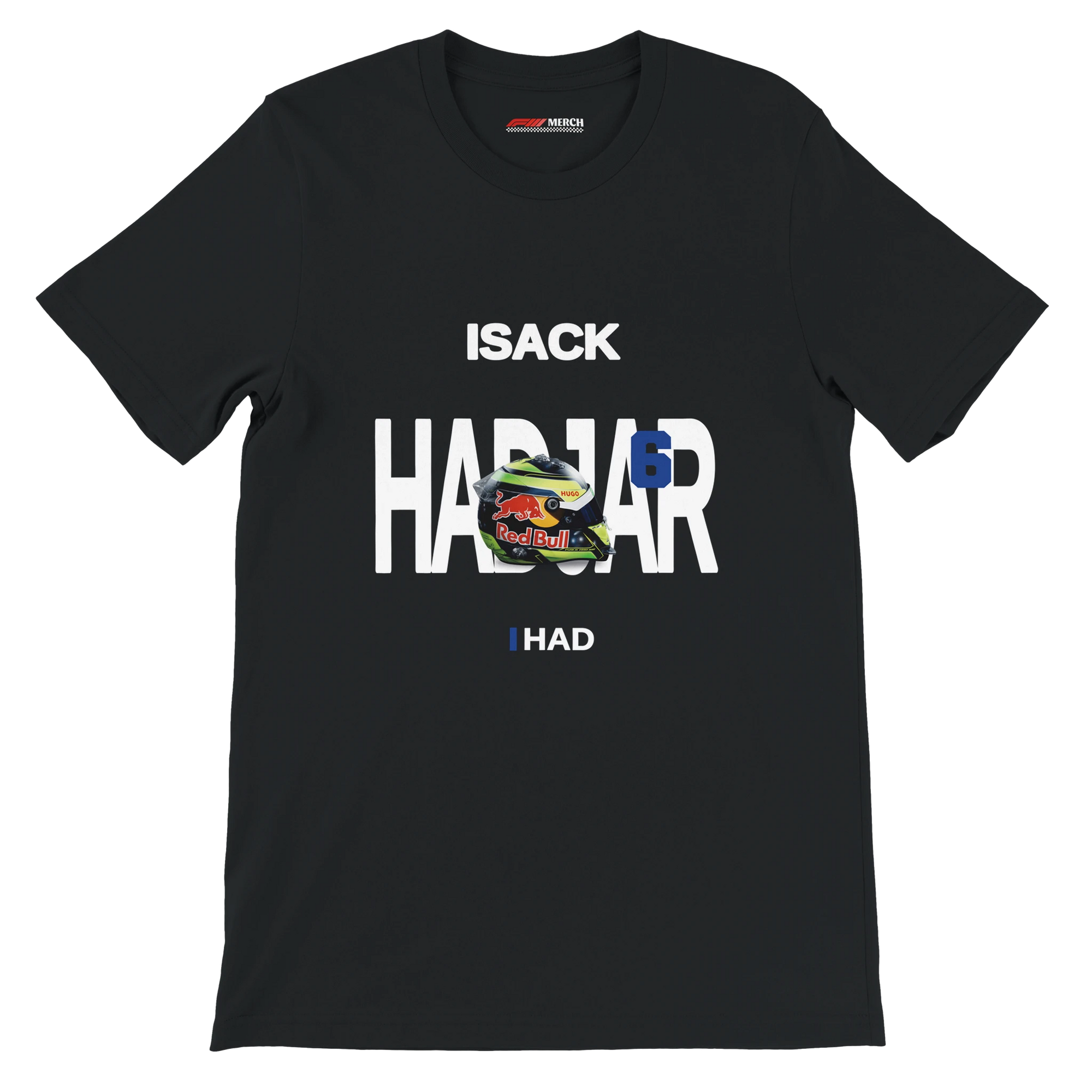 f111 merch black color t-shirt with hadjar branding.