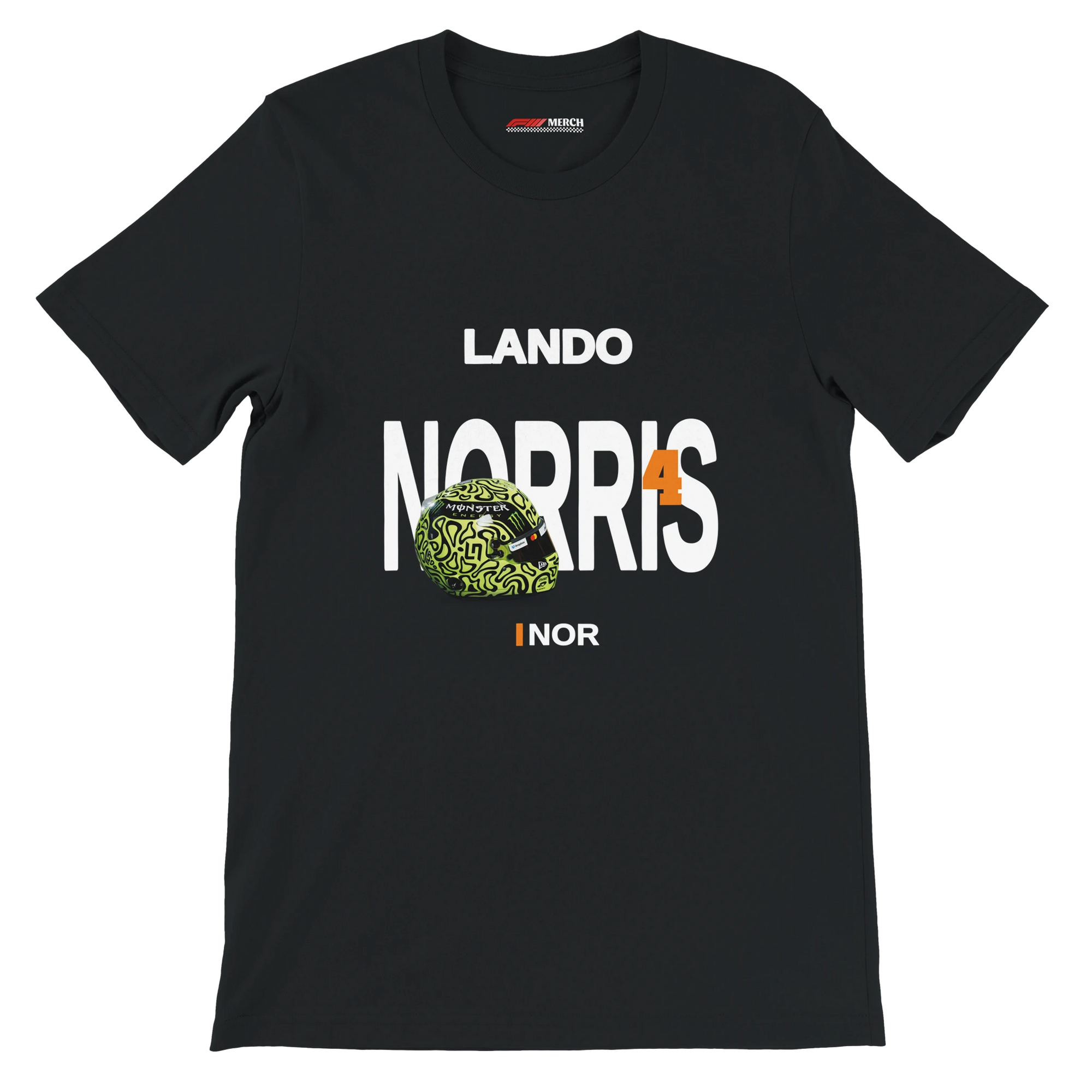 f111 merch black color t-shirt with norris branding.