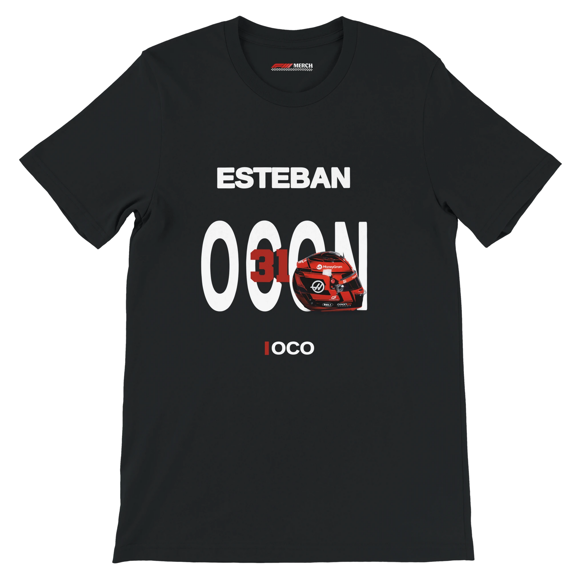 f111 merch black color t-shirt with ocon branding.