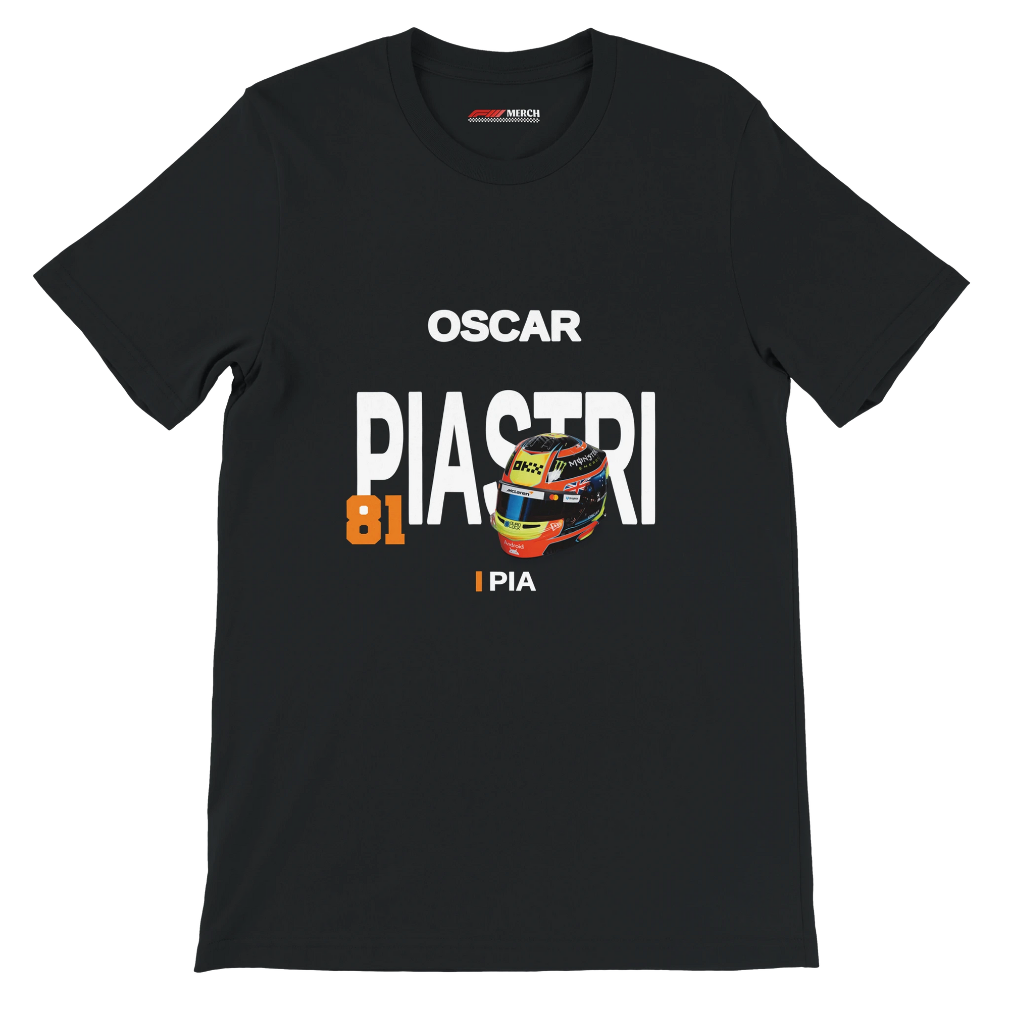 f111 merch black color t-shirt with piastri branding.