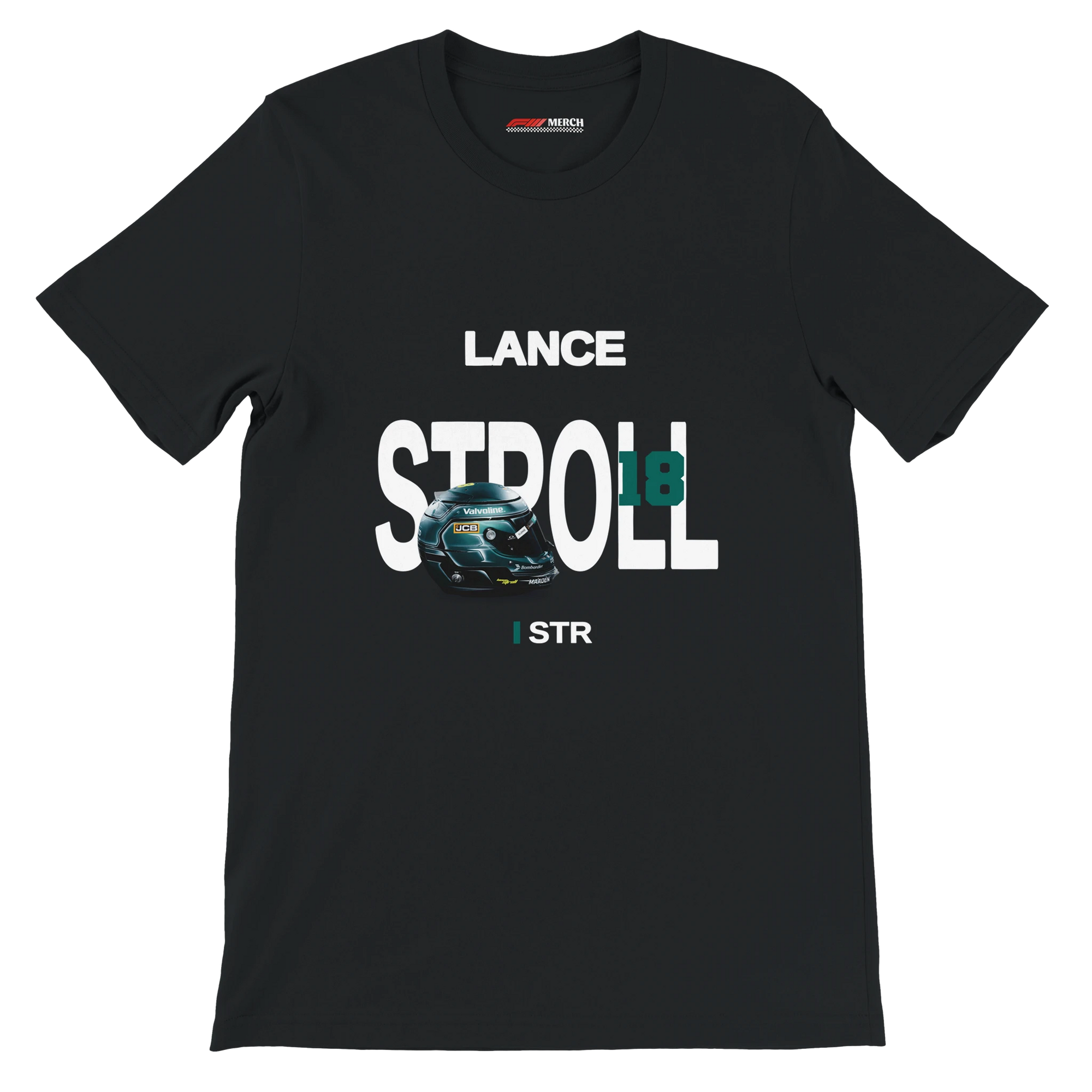 f111 merch black color t-shirt with stroll branding.