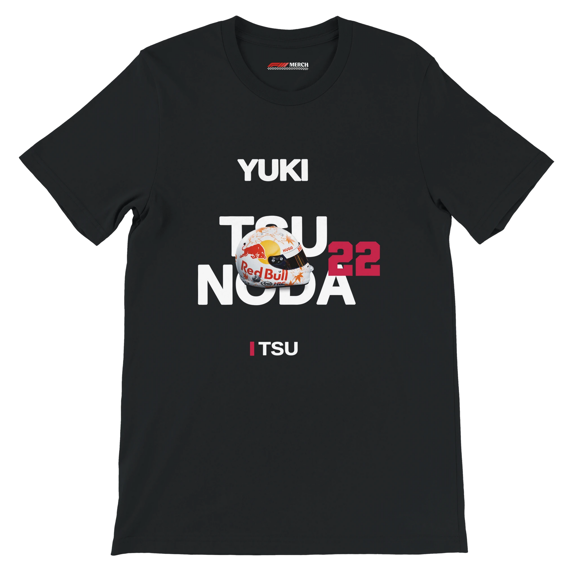 f111 merch black color t-shirt with tsunoda branding.