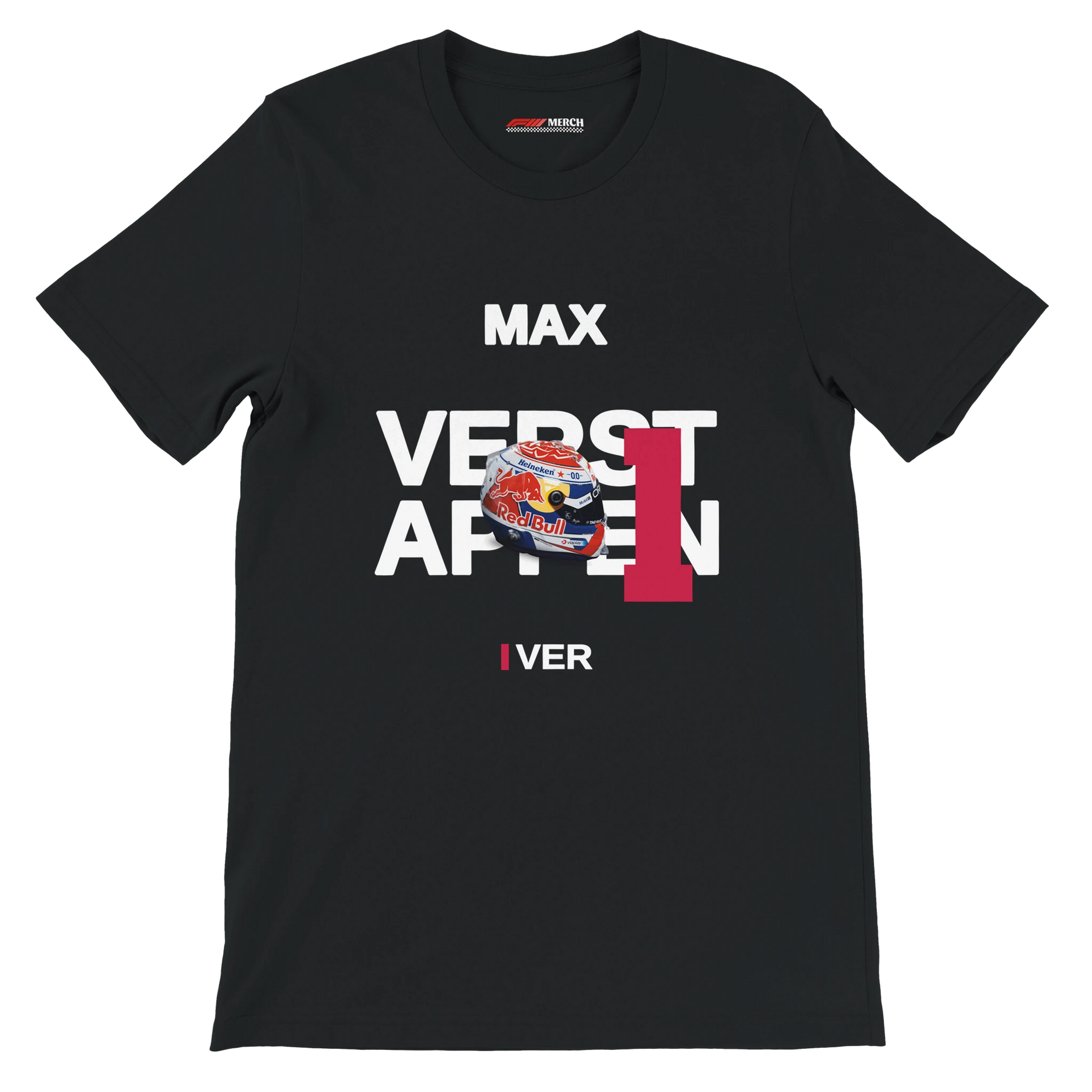 f111 merch black color t-shirt with verstappen branding.