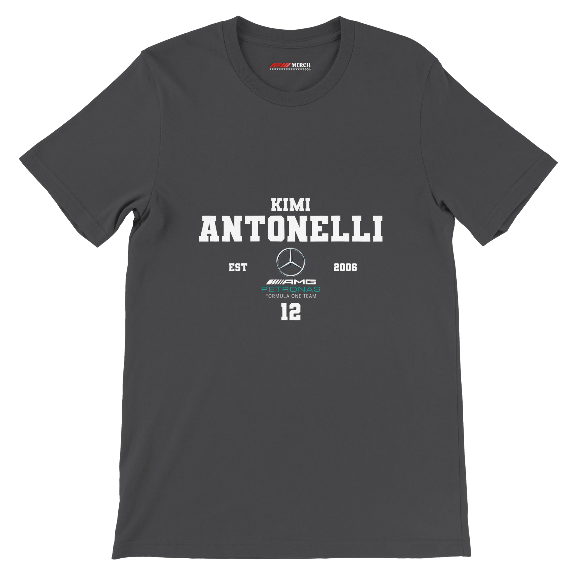 f111 merch dark-grey color t-shirt with antonelli branding.