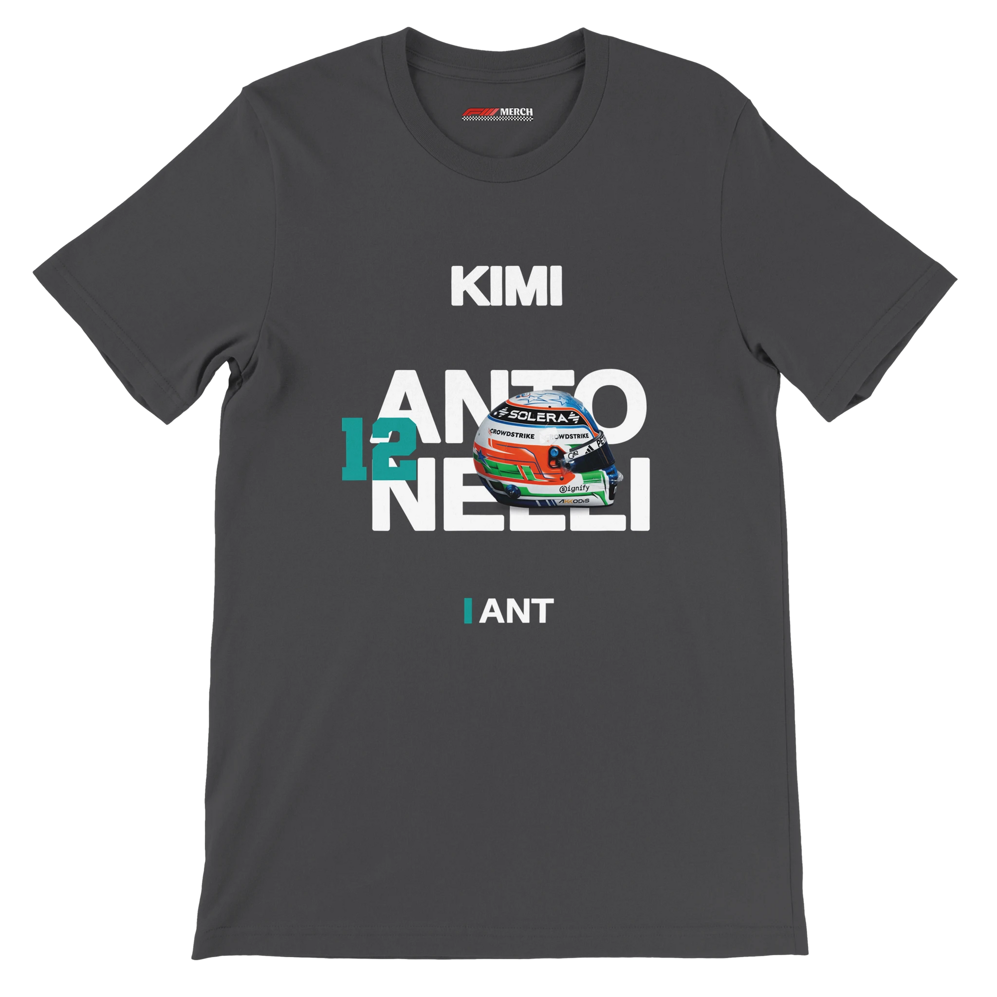f111 merch dark-grey color t-shirt with antonelli branding.