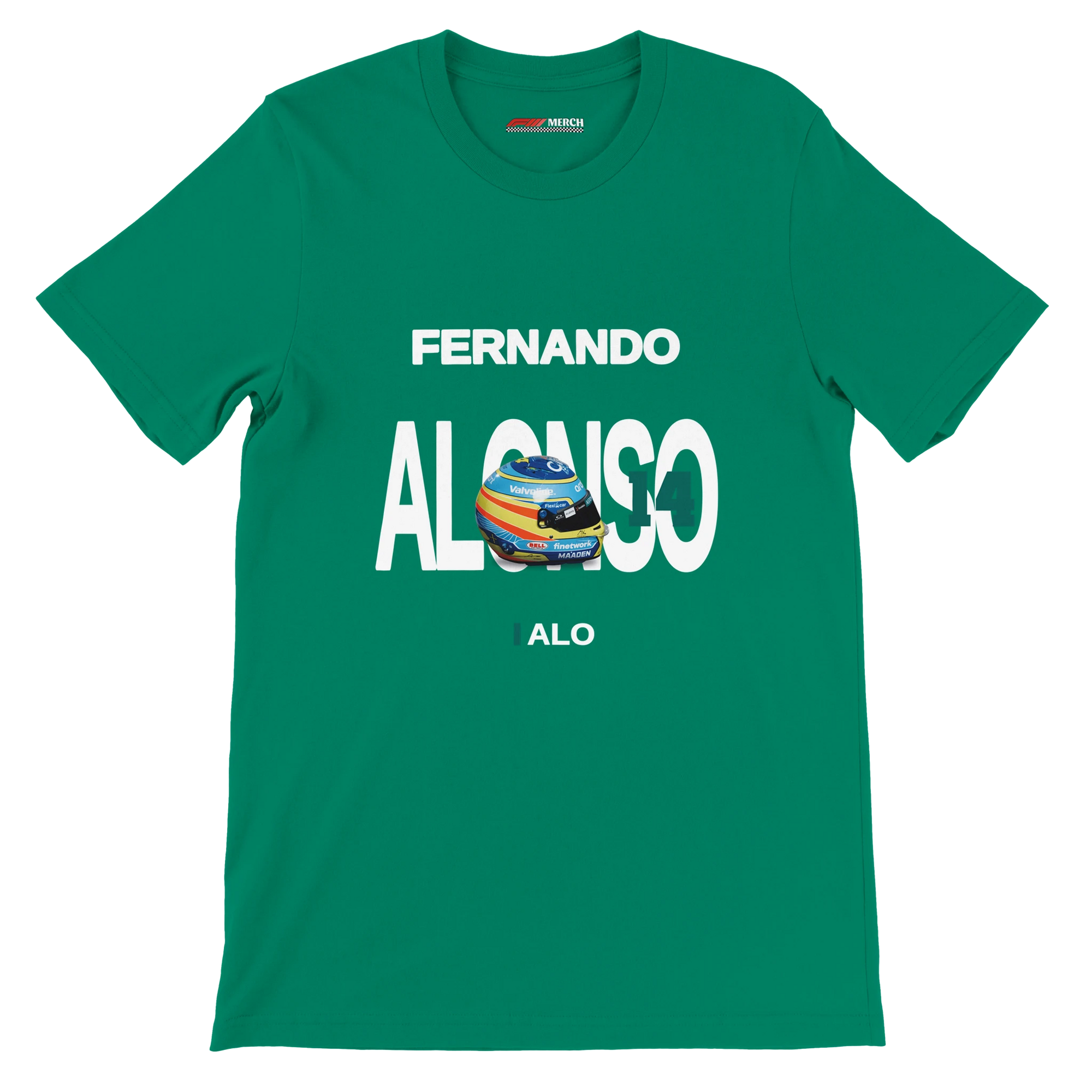 f111 merch kelly color t-shirt with alonso branding.