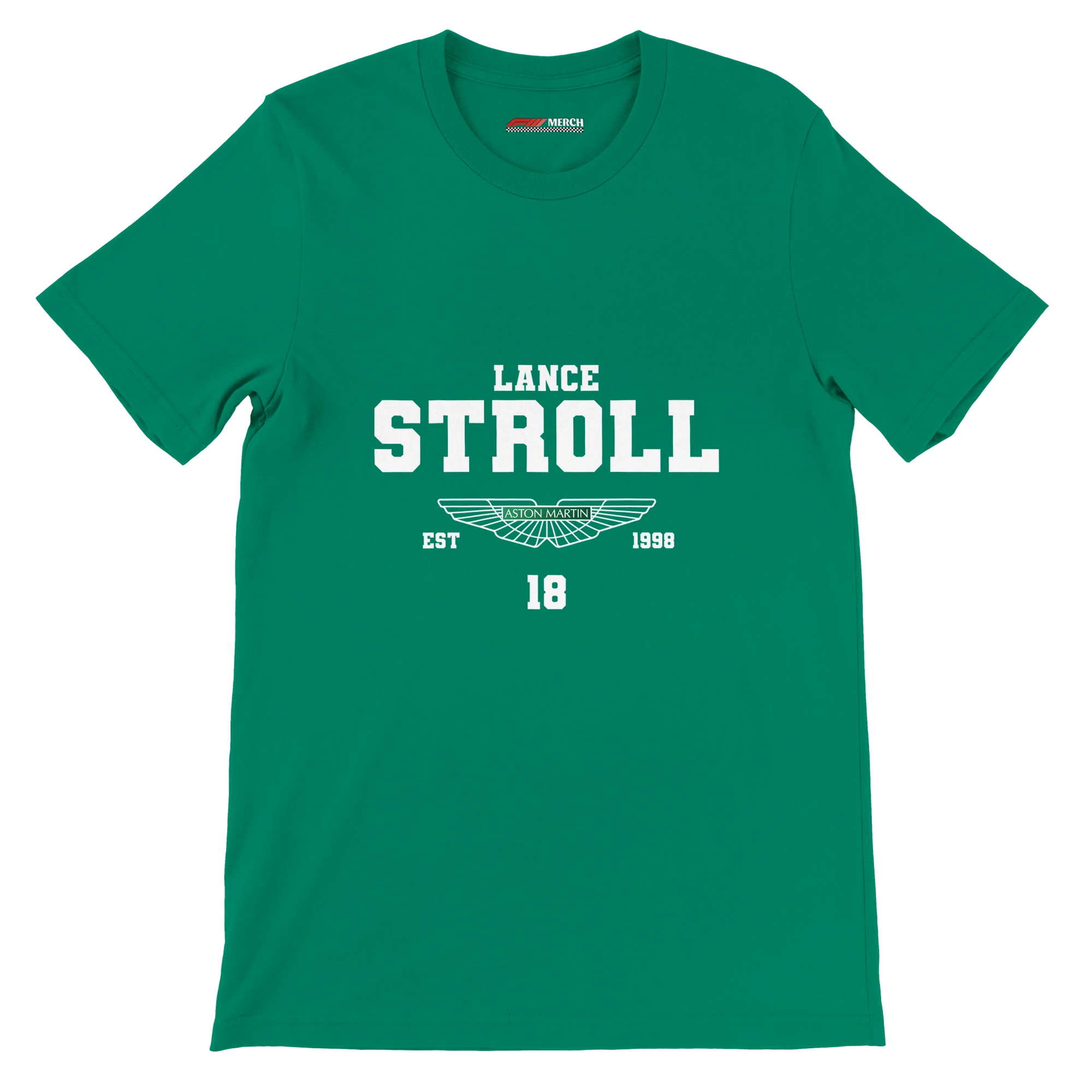 f111 merch kelly color t-shirt with lance-stroll branding.