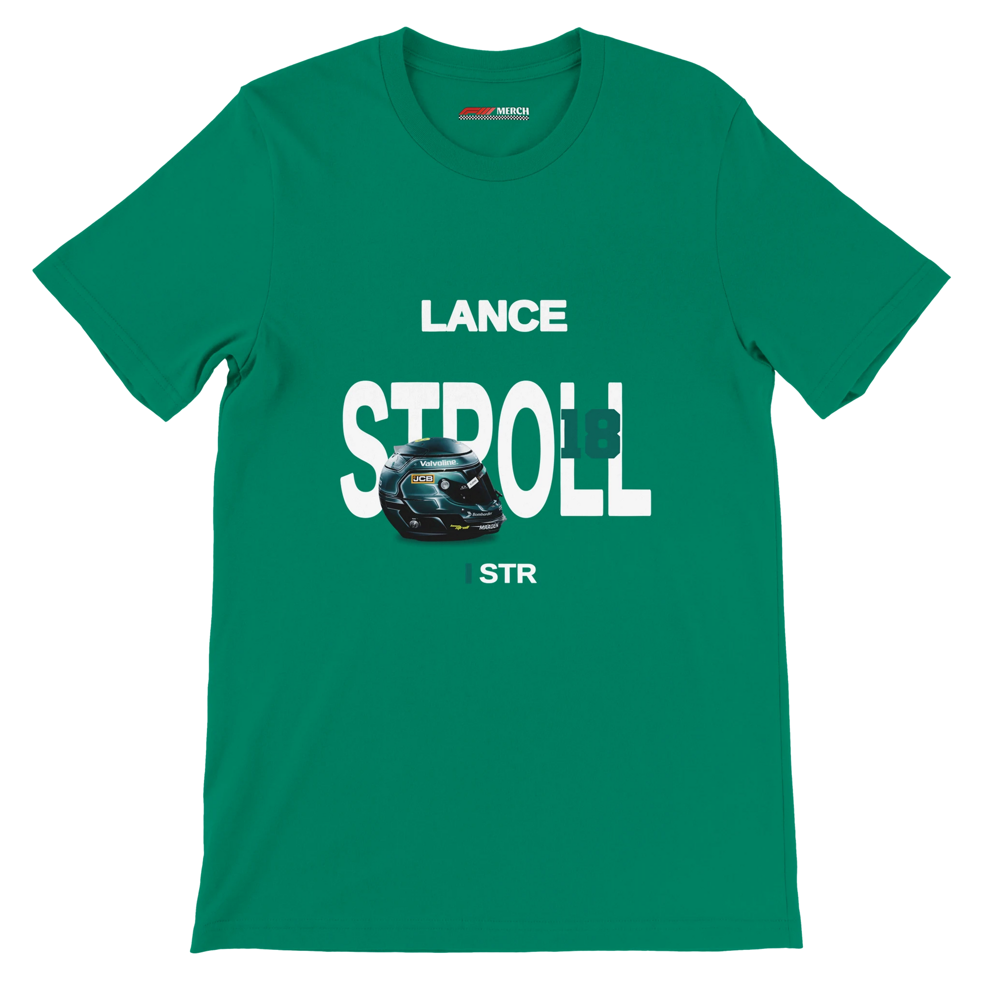 f111 merch kelly color t-shirt with stroll branding.