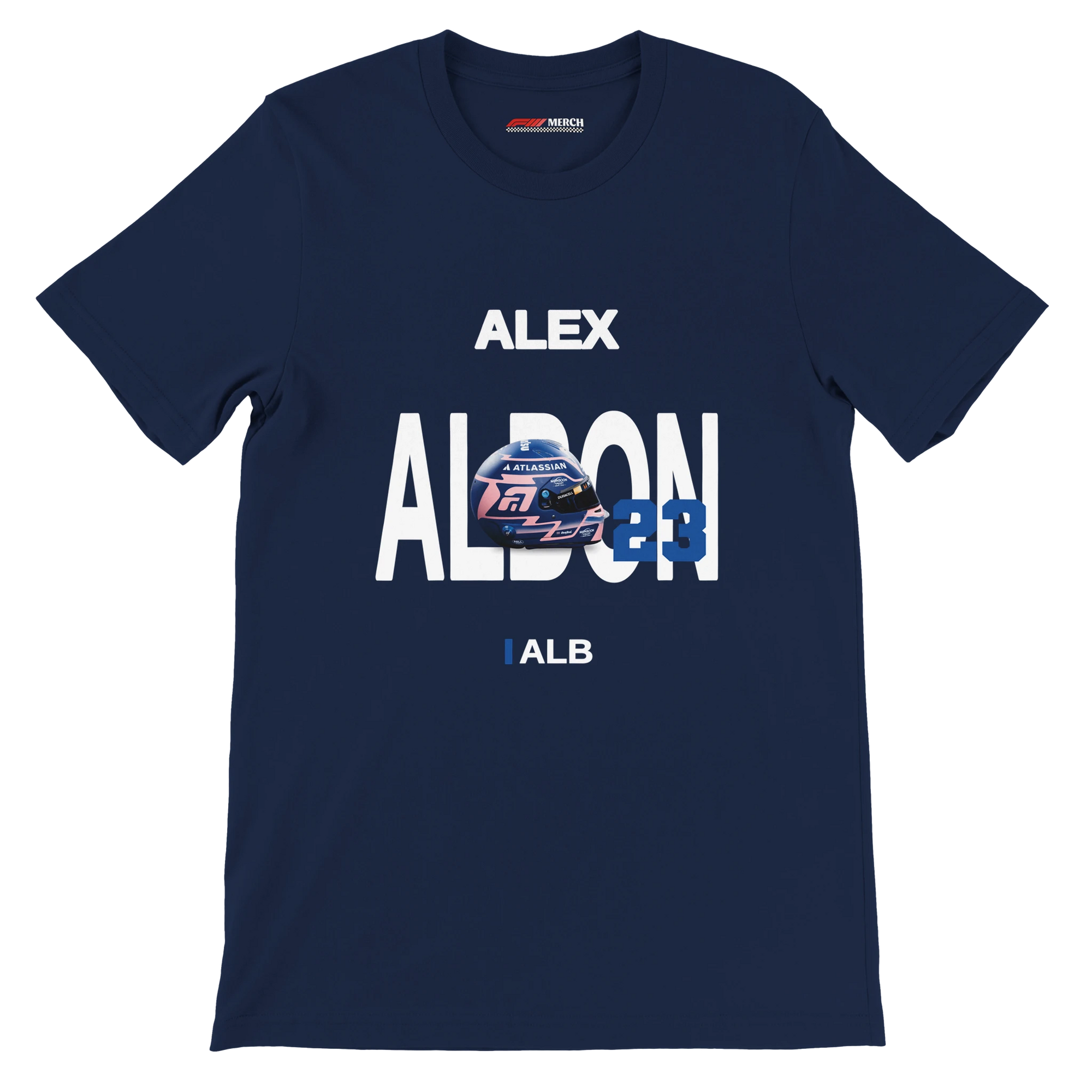 f111 merch navy color t-shirt with albon branding.