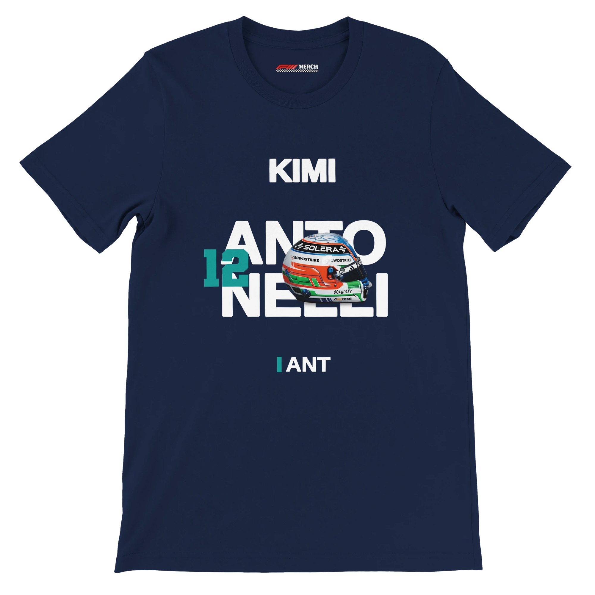 f111 merch navy color t-shirt with antonelli branding.