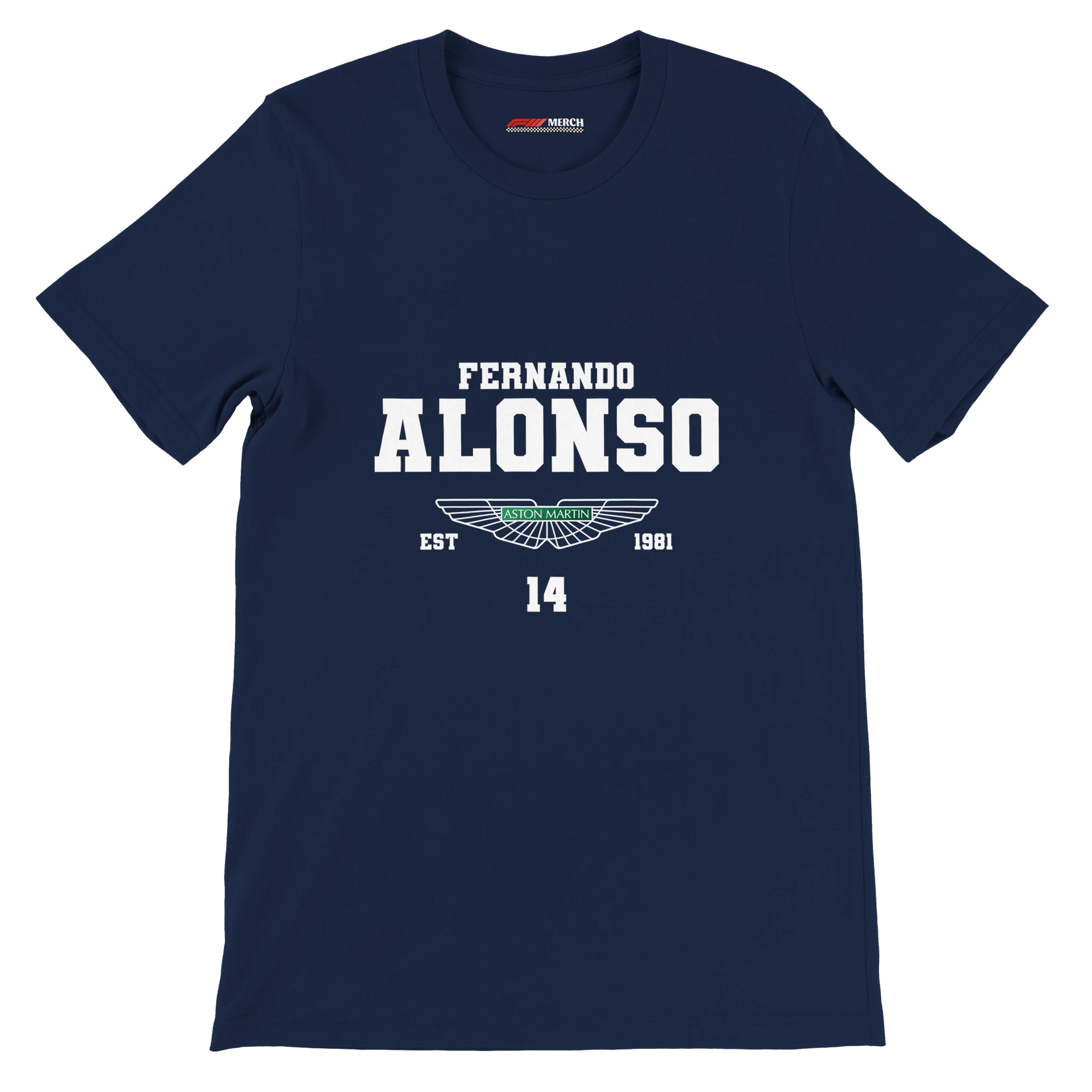 f111 merch navy color t-shirt with fernando-alonso branding.