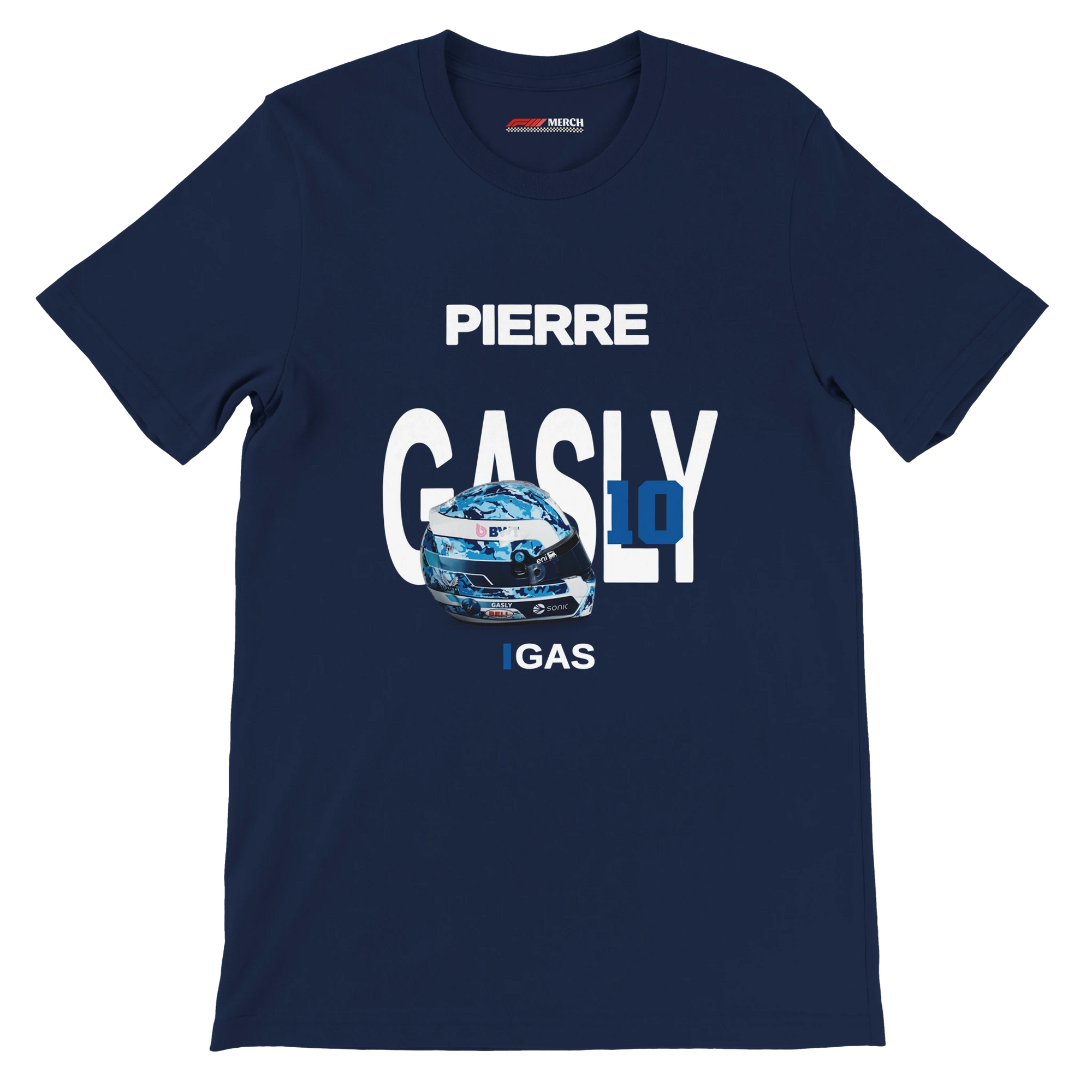 f111 merch navy color t-shirt with gasly branding.