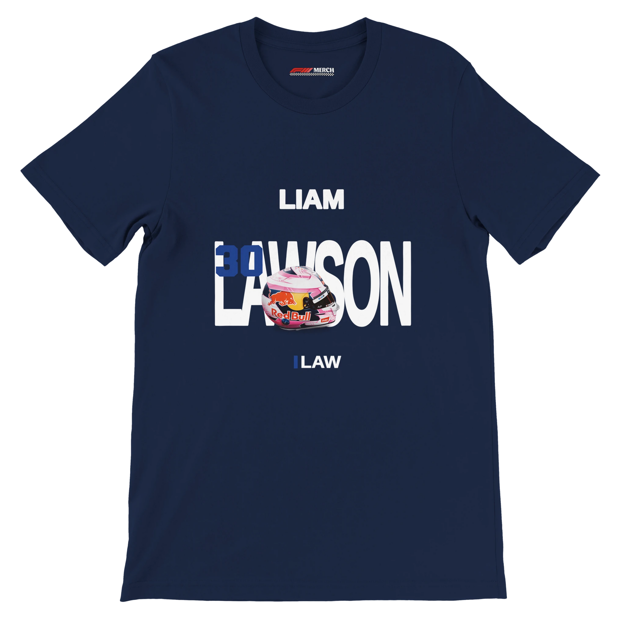 f111 merch navy color t-shirt with lawson branding.