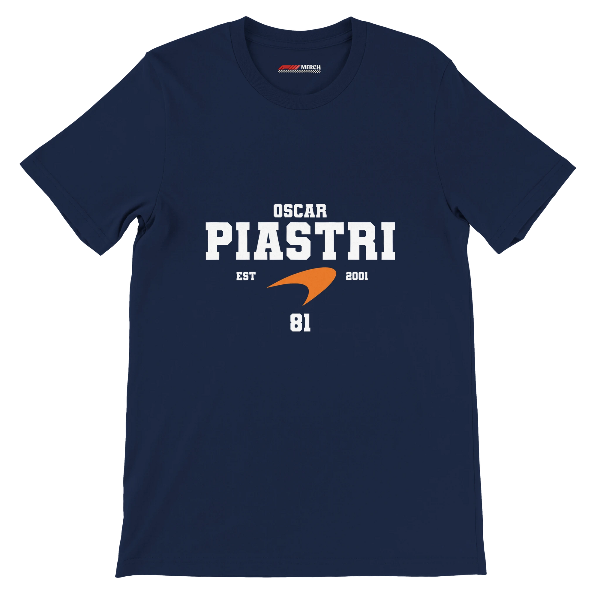 f111 merch navy color t-shirt with oscar-piastri branding.