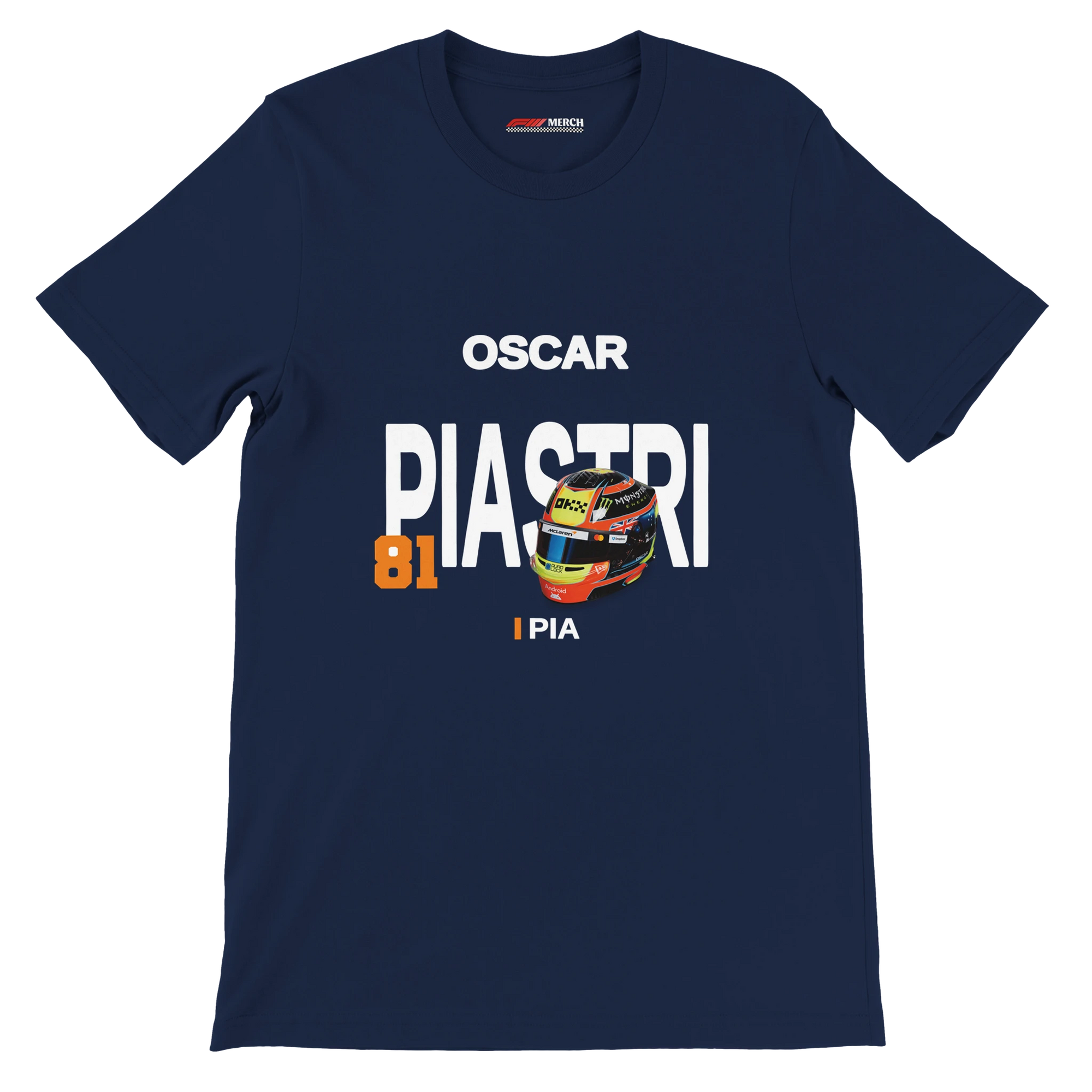 f111 merch navy color t-shirt with piastri branding.