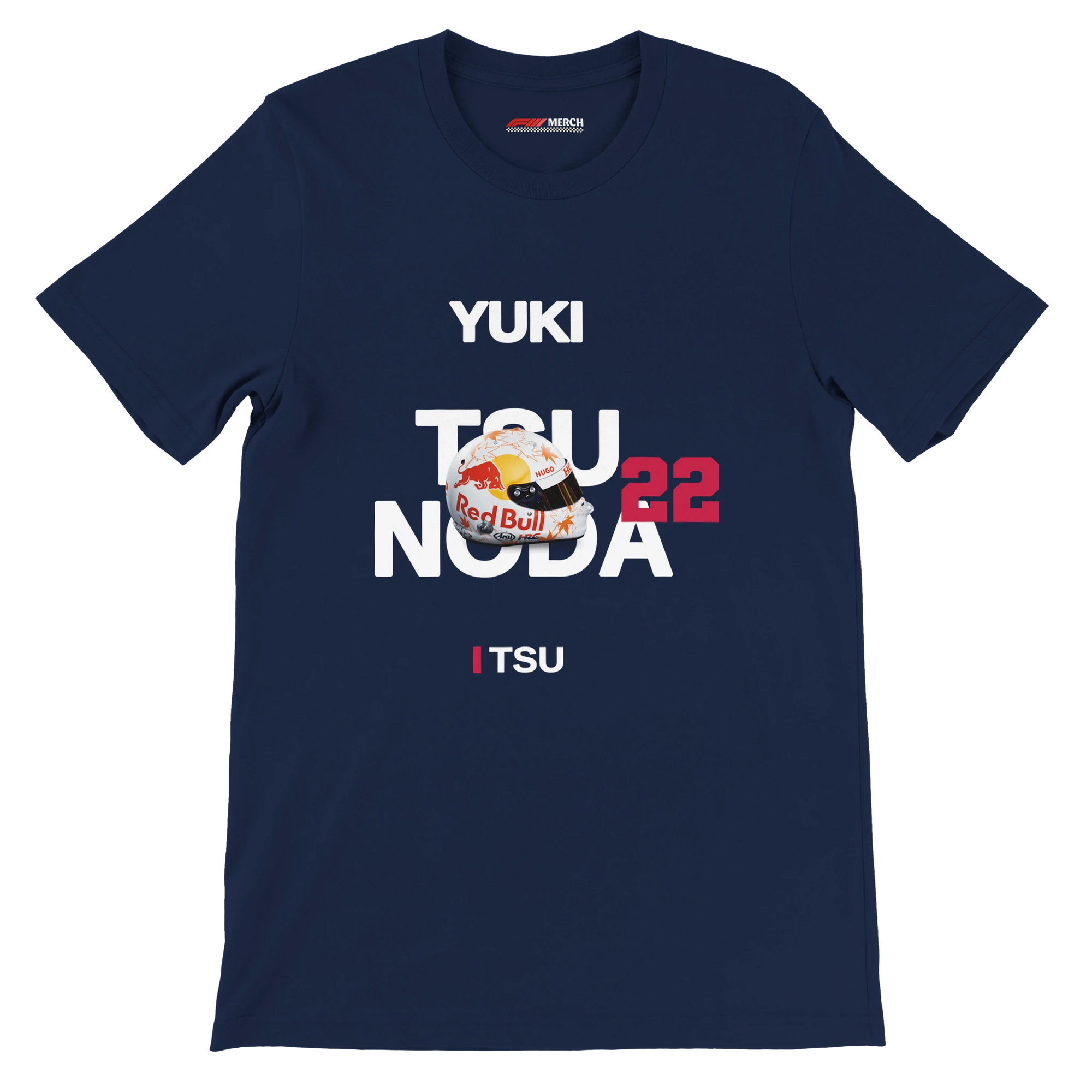 f111 merch navy color t-shirt with tsunoda branding.