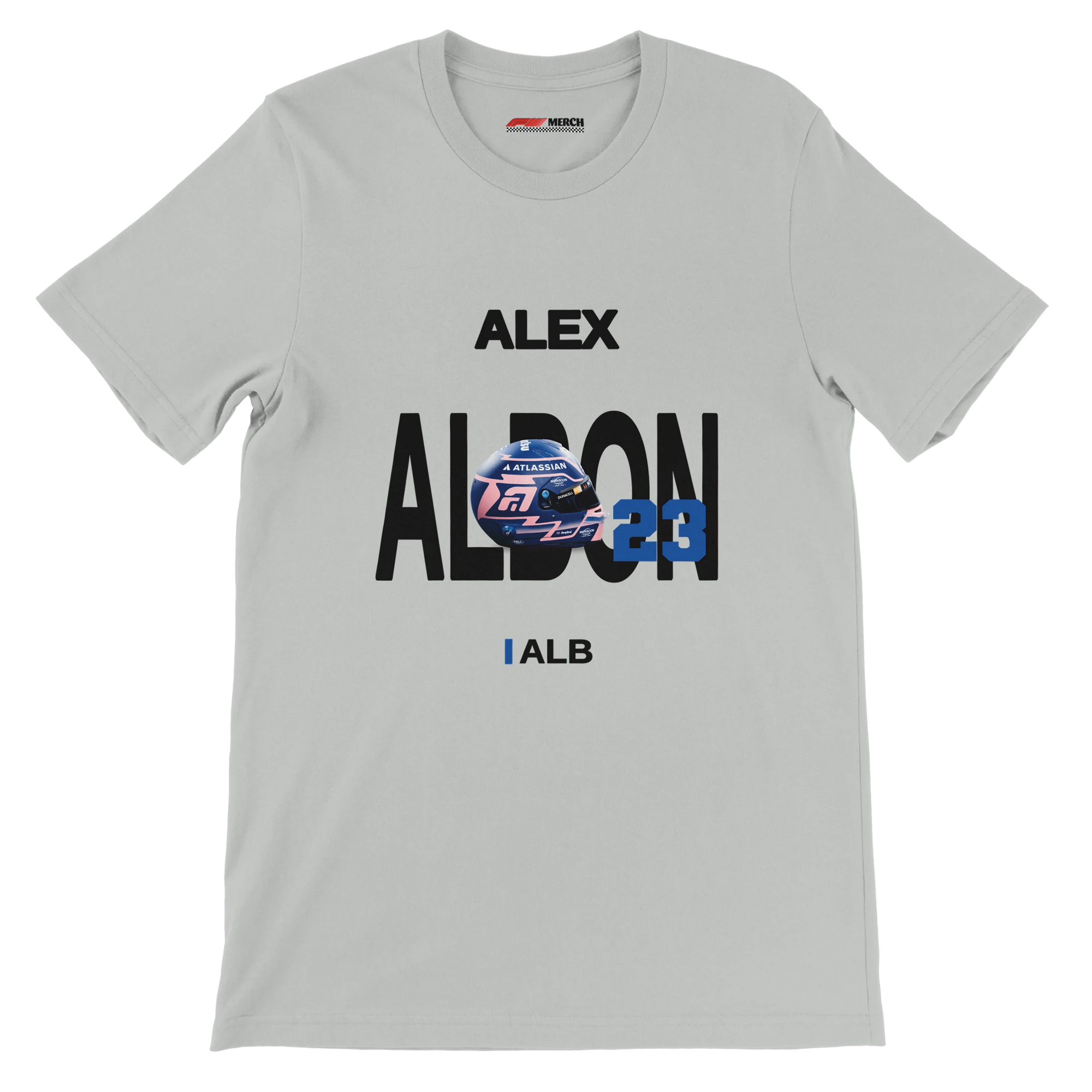 f111 merch silver color t-shirt with albon branding.